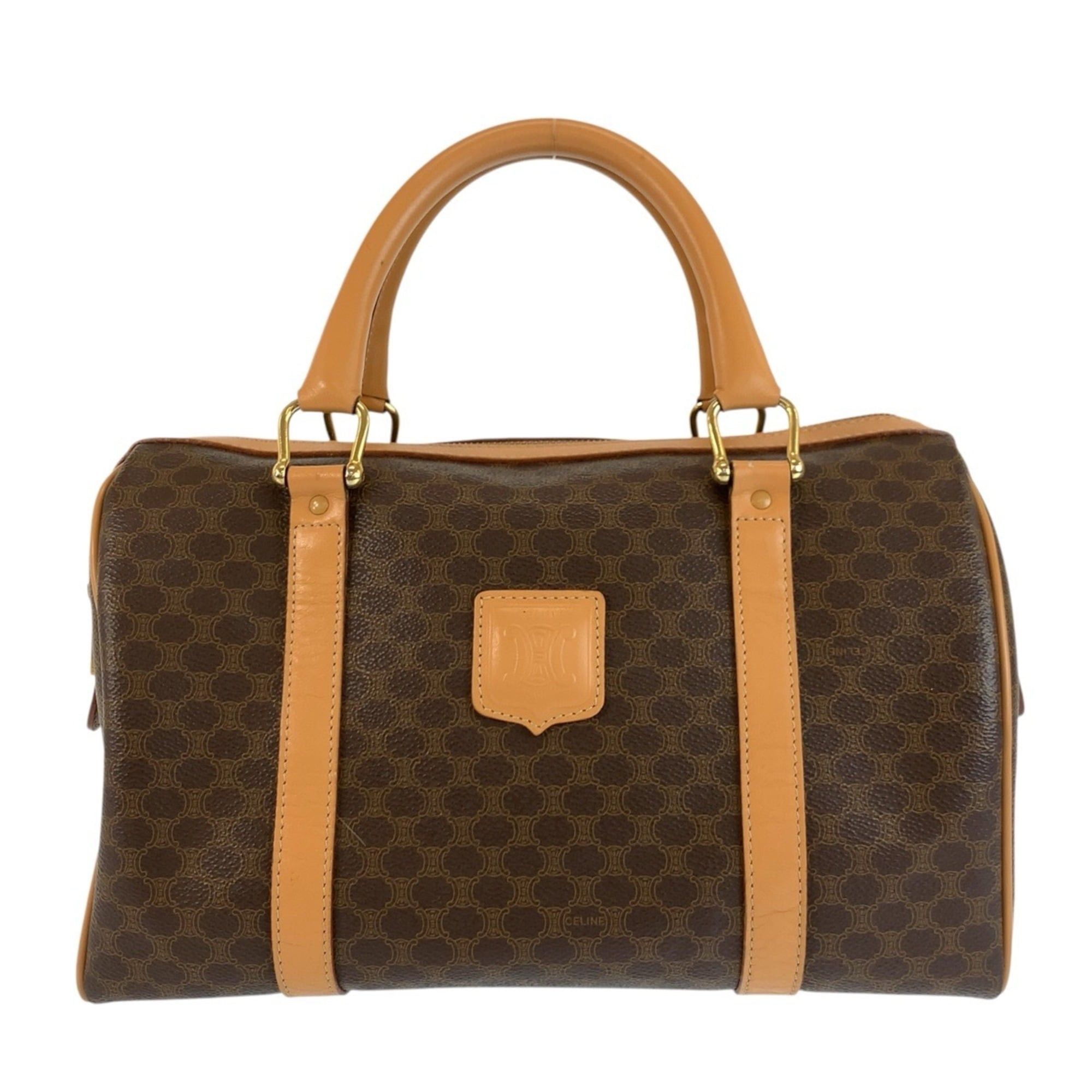 Celine CELINE Vintage Macadam Brown Leather Handbag Boston Bag M14 with Gold Hardware - Women's Size ONE SIZE - 1 Thumbnail