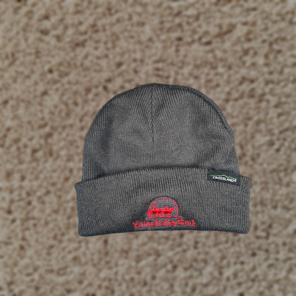 Vintage Crossland Yampa Valley Bank Beanie Toque Adult One Size Gray Knit Acrylic Embroidered Beanie Size ONE SIZE - 1 Thumbnail