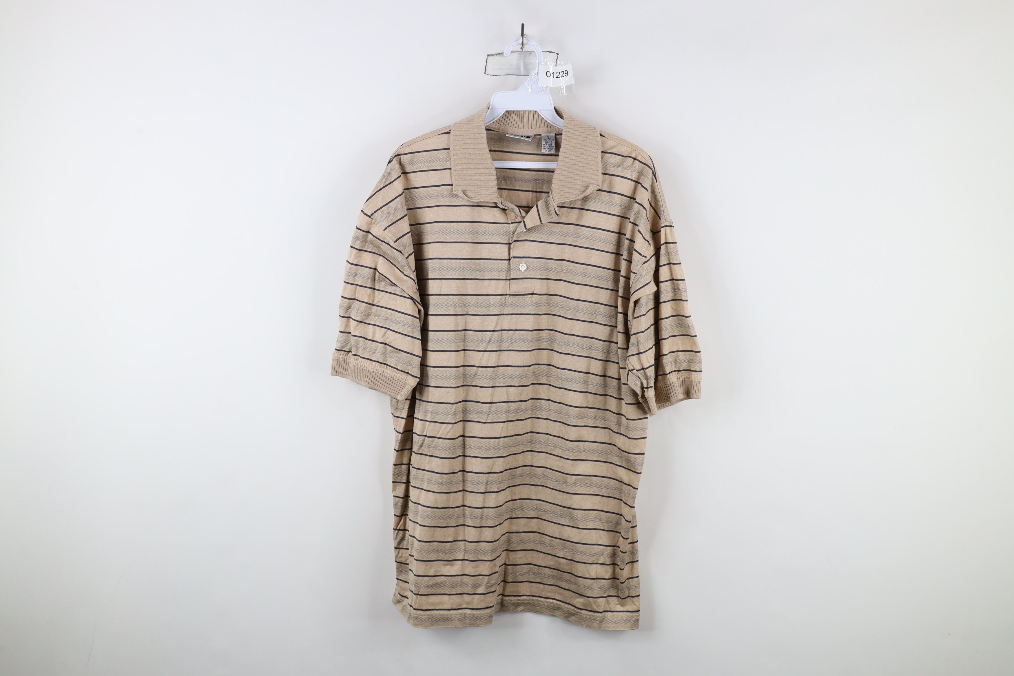 PING × Vintage Vintage 90s Ping Golf Striped Short Sleeve Polo Shirt Beige Size US L / EU 52-54 / 3 - 1 Thumbnail