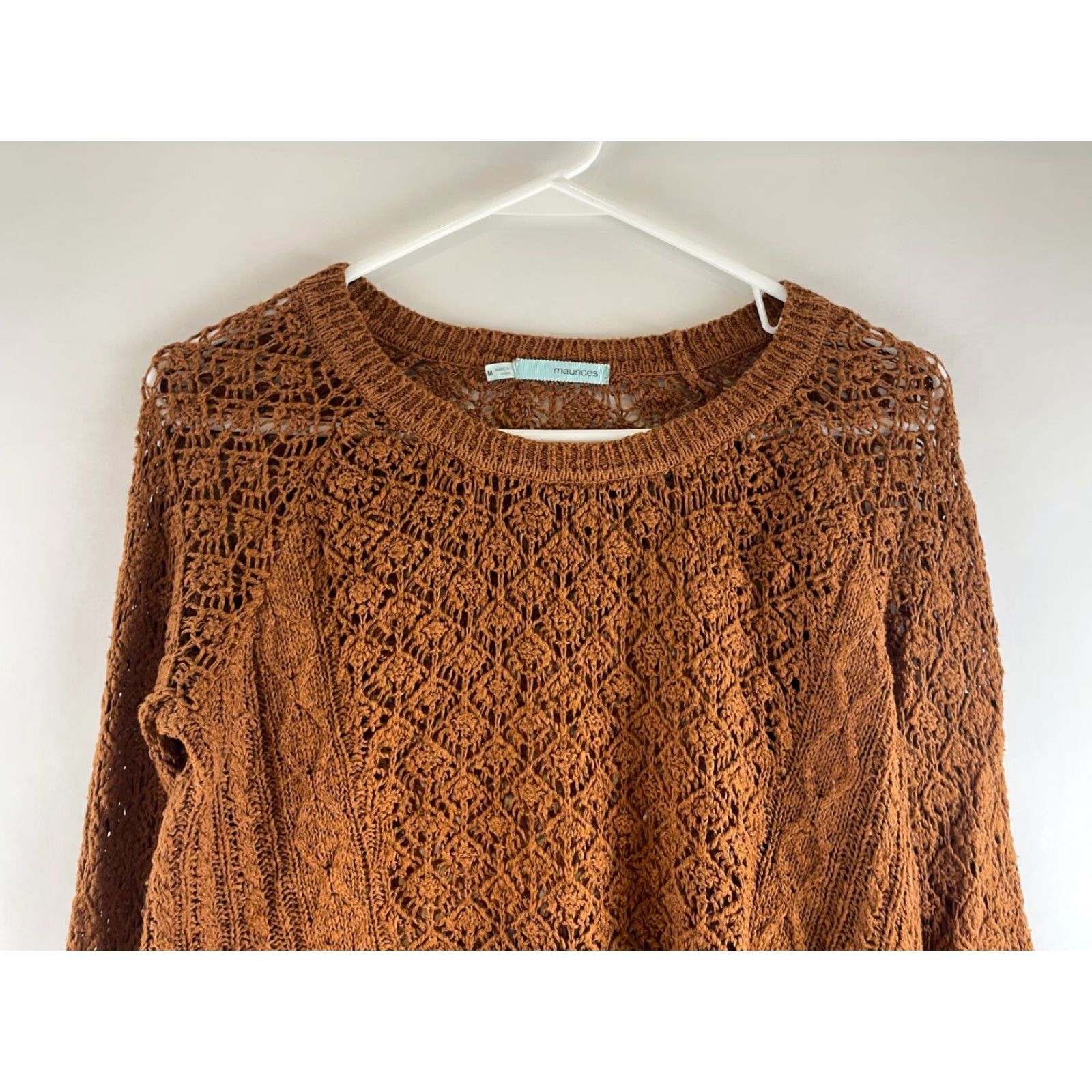 Vintage Maurices Sweater Women's Size M Brown Loose Knit Pullover Crew Neck Semi Sheer Knit Shirt Size M / US 6-8 / IT 42-44 - 3 Thumbnail