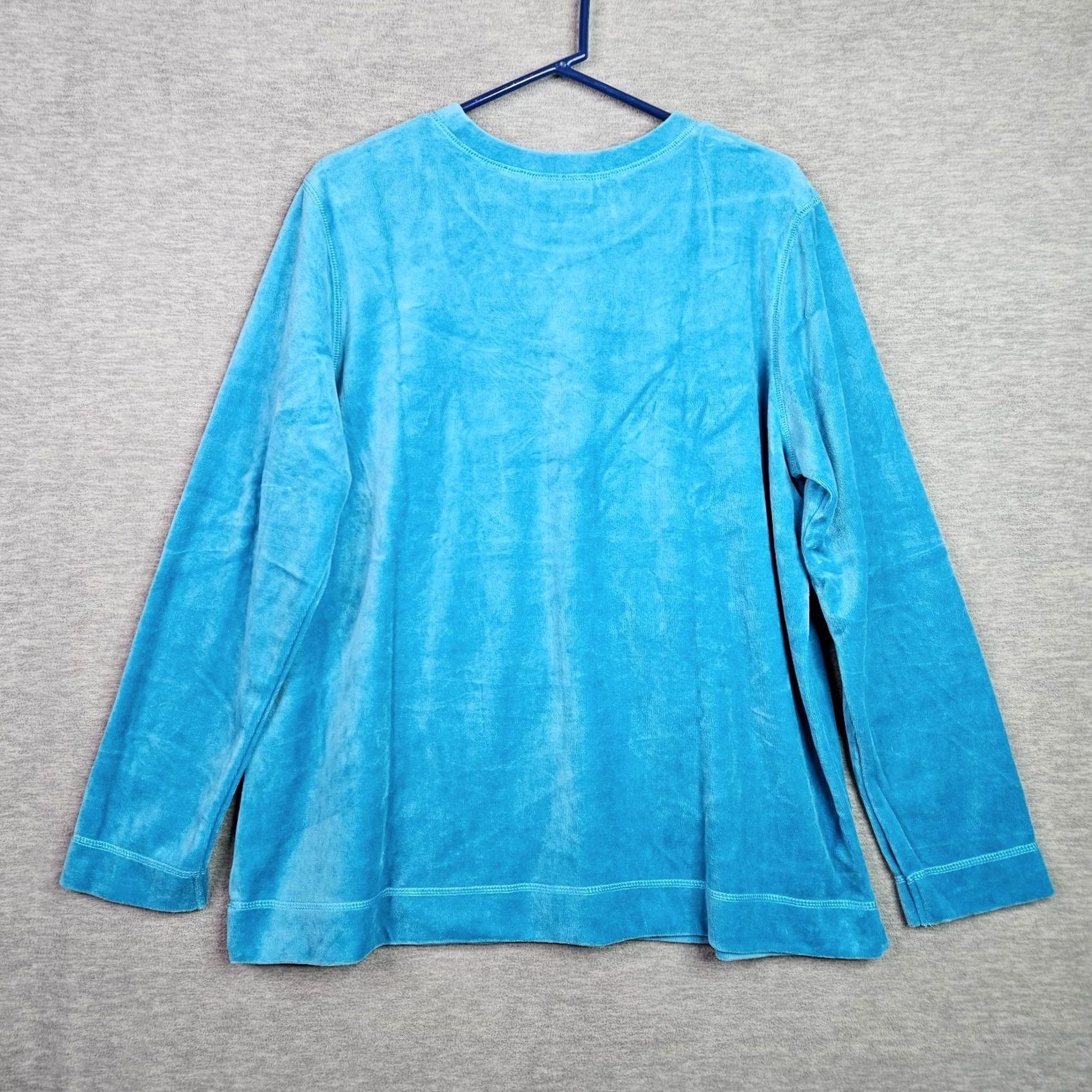 Vintage Appleseed's Women XL Bright Turquoise Velour Long Sleeve Sweatshirt Size XL / US 12-14 / IT 48-50 - 7 Thumbnail