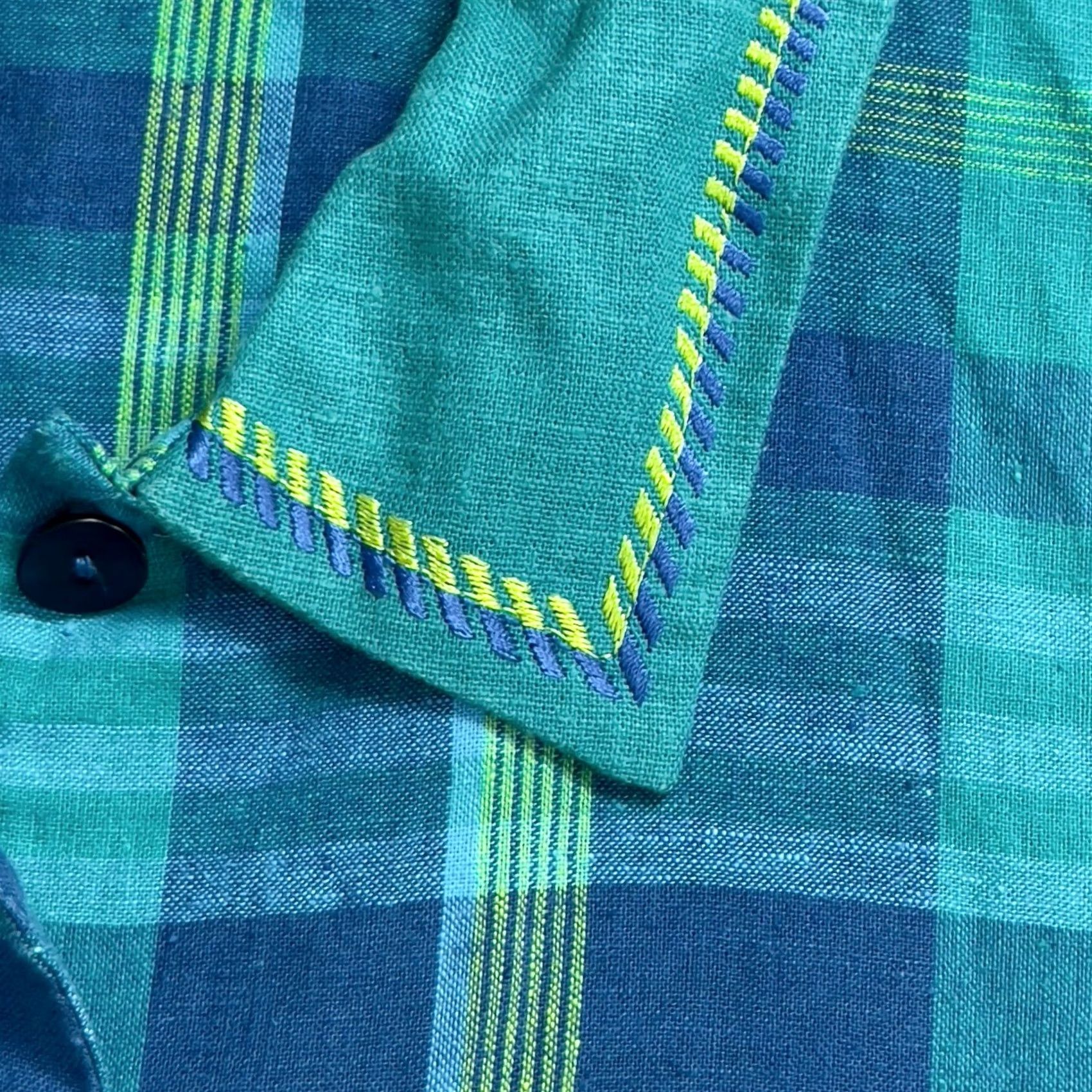 Vintage Studio Ease Shirt Womens 14W Blue Green Plaid Button Down Linen Cotton Blouse Size XL / US 12-14 / IT 48-50 - 6 Thumbnail