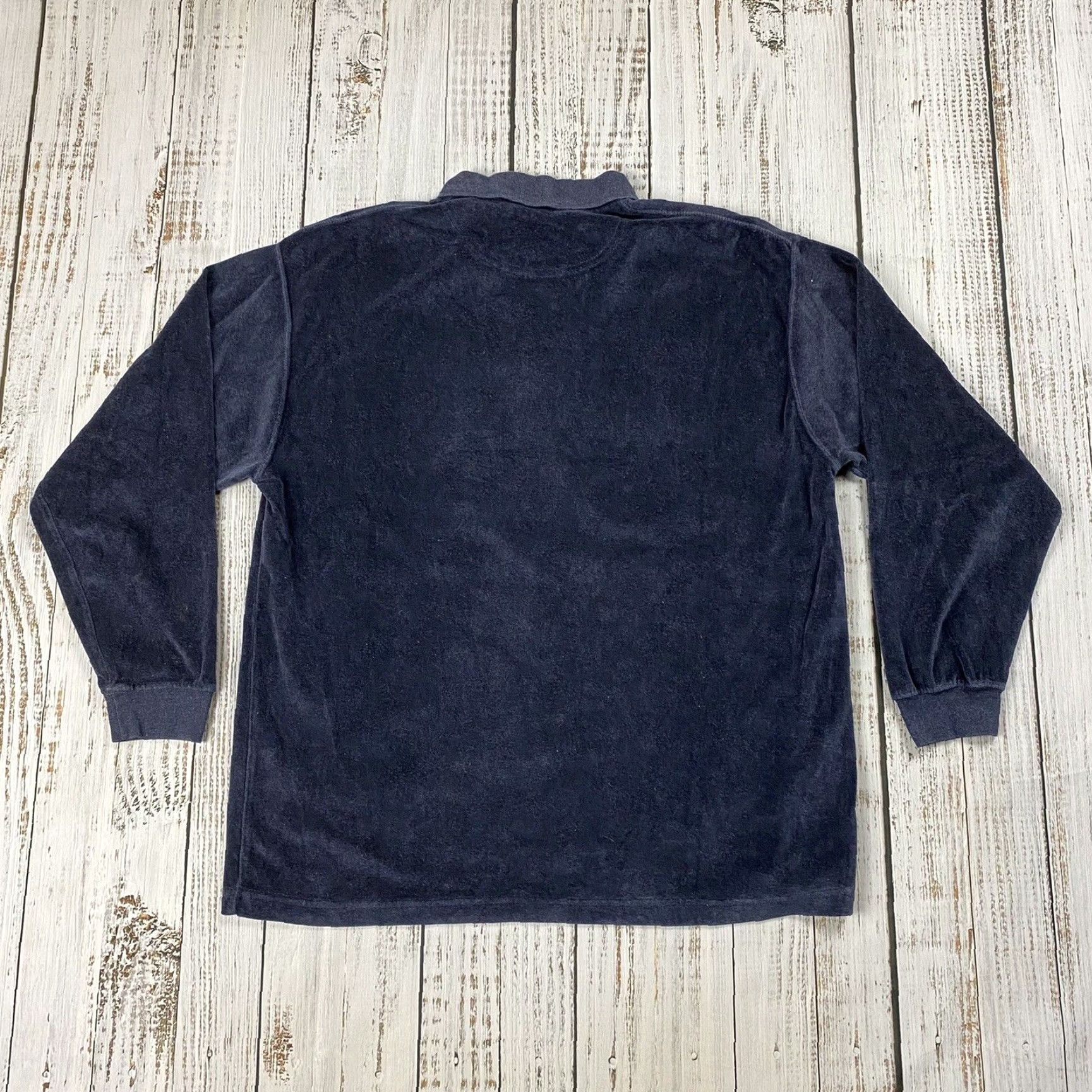 Velour VINTAGE 1980s CHRISTOPHER HAYES SLATE BLUE COTTON VELOUR LONG SLEEVE POLO SHIRT LARGE MENS Size US L / EU 52-54 / 3 - 5 Thumbnail