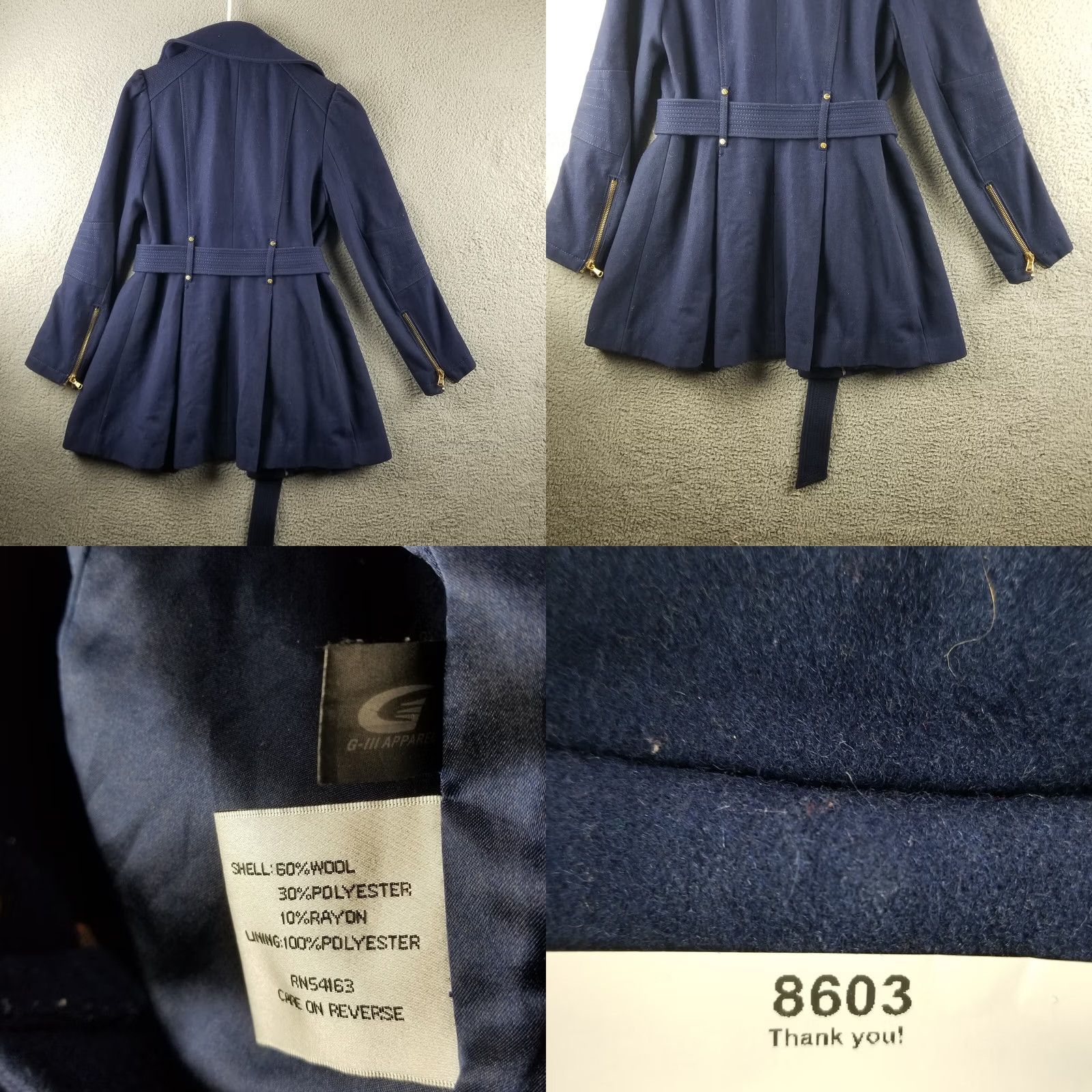 Kenneth Cole Kenneth Cole New York Trench Coat Wool Blend Blue Zip Belt Woman 8 Coat Size M / US 6-8 / IT 42-44 - 8 Thumbnail