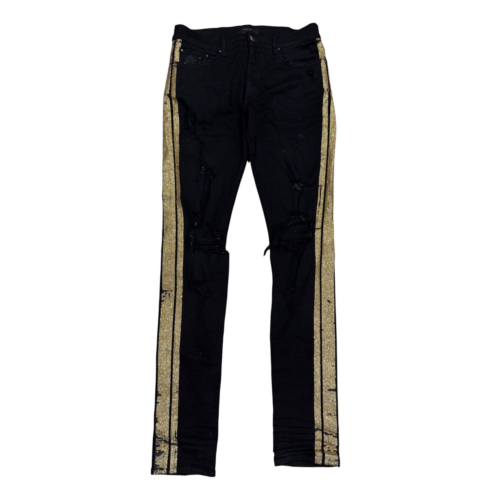 Amiri Amiri Gold Glitter Stripe Black Jeans Size US 32 / EU 48 - 1 Thumbnail