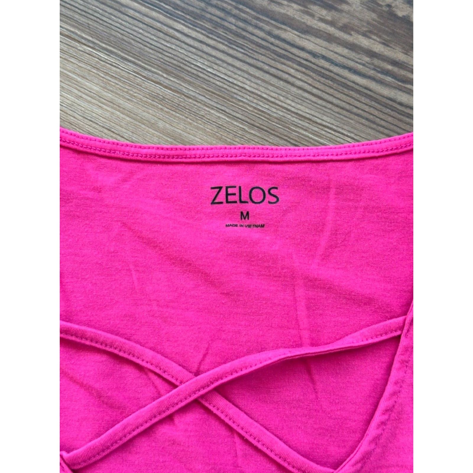 Vintage ZELLOS Knit Tee Pink Scoop Neck Short Sleeve Hi/Lo Hem Criss-Cross Straps Size Medium Womens Size M / US 6-8 / IT 42-44 - 5 Thumbnail