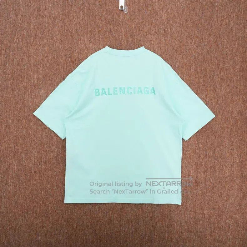 Balenciaga Balenciaga Mint Green Embroidered Logo Short Sleeve T-Shir Size US M / EU 48-50 / 2 - 2 Thumbnail