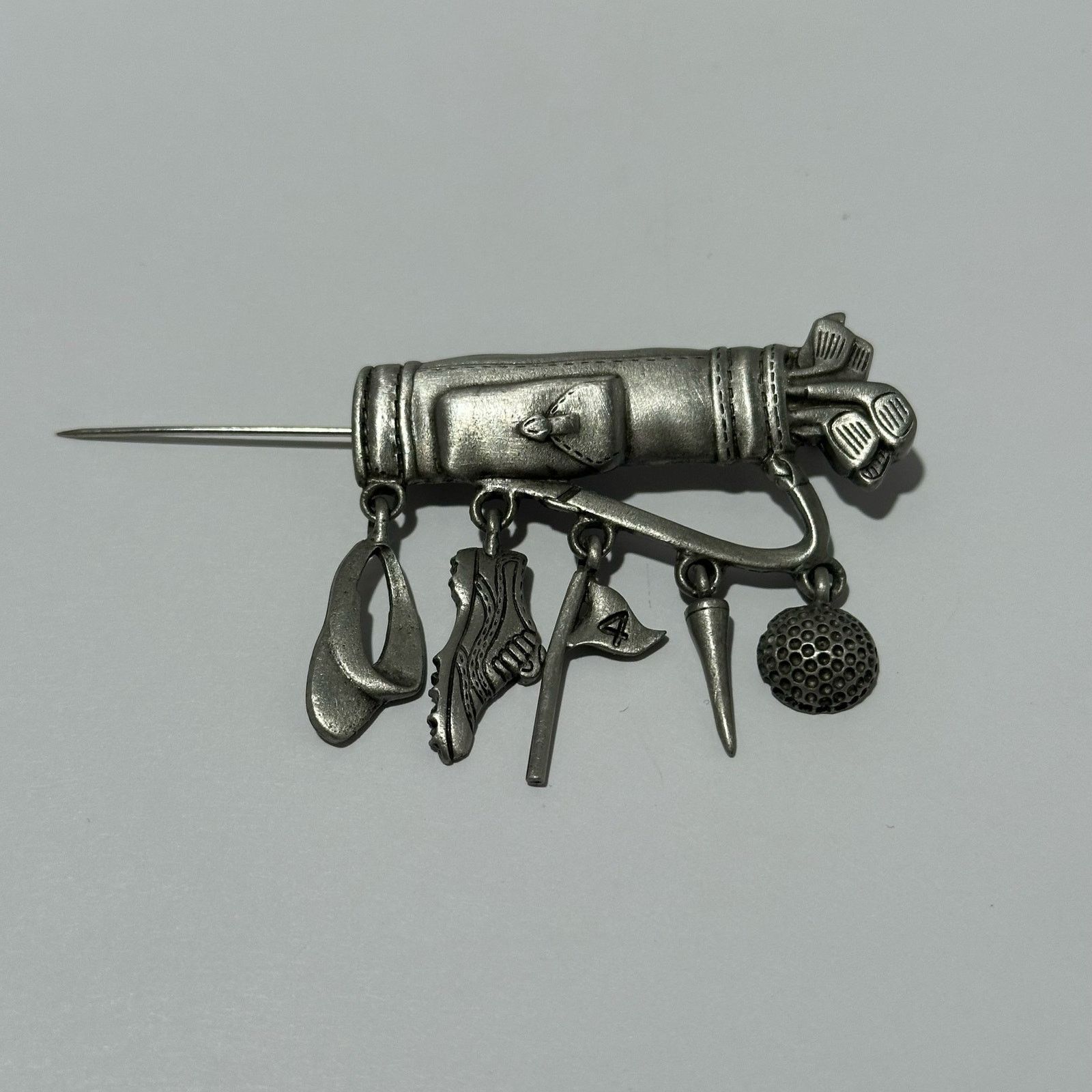 IJJI JJ Signed VTG Pewter Golf Bag w/Dangling Caddy Brooch Pin Size ONE SIZE - 3 Thumbnail