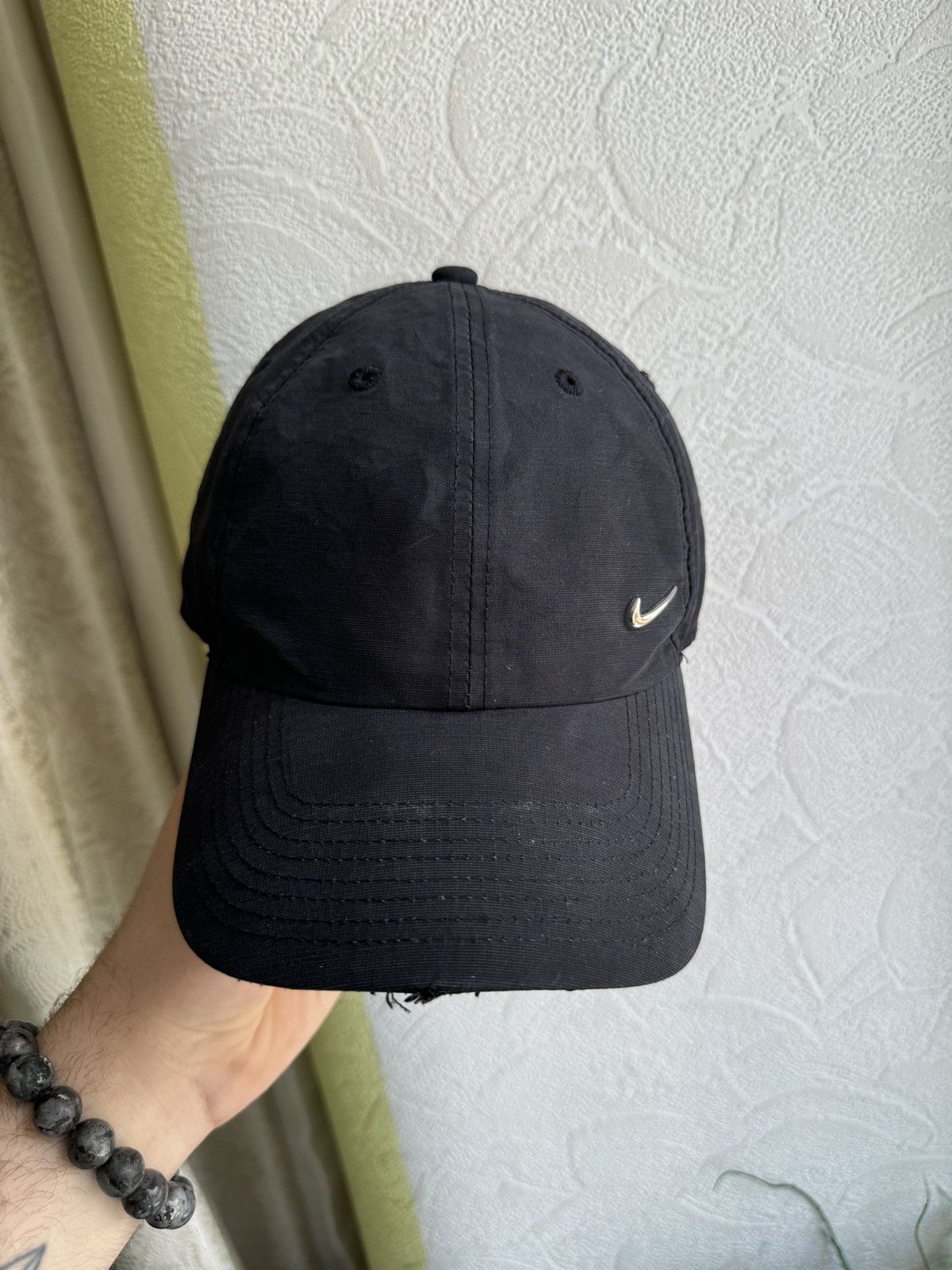 Nike Vintage Y2K Nike Metal Swoosh Washed Black Cap Size ONE SIZE - 5 Thumbnail