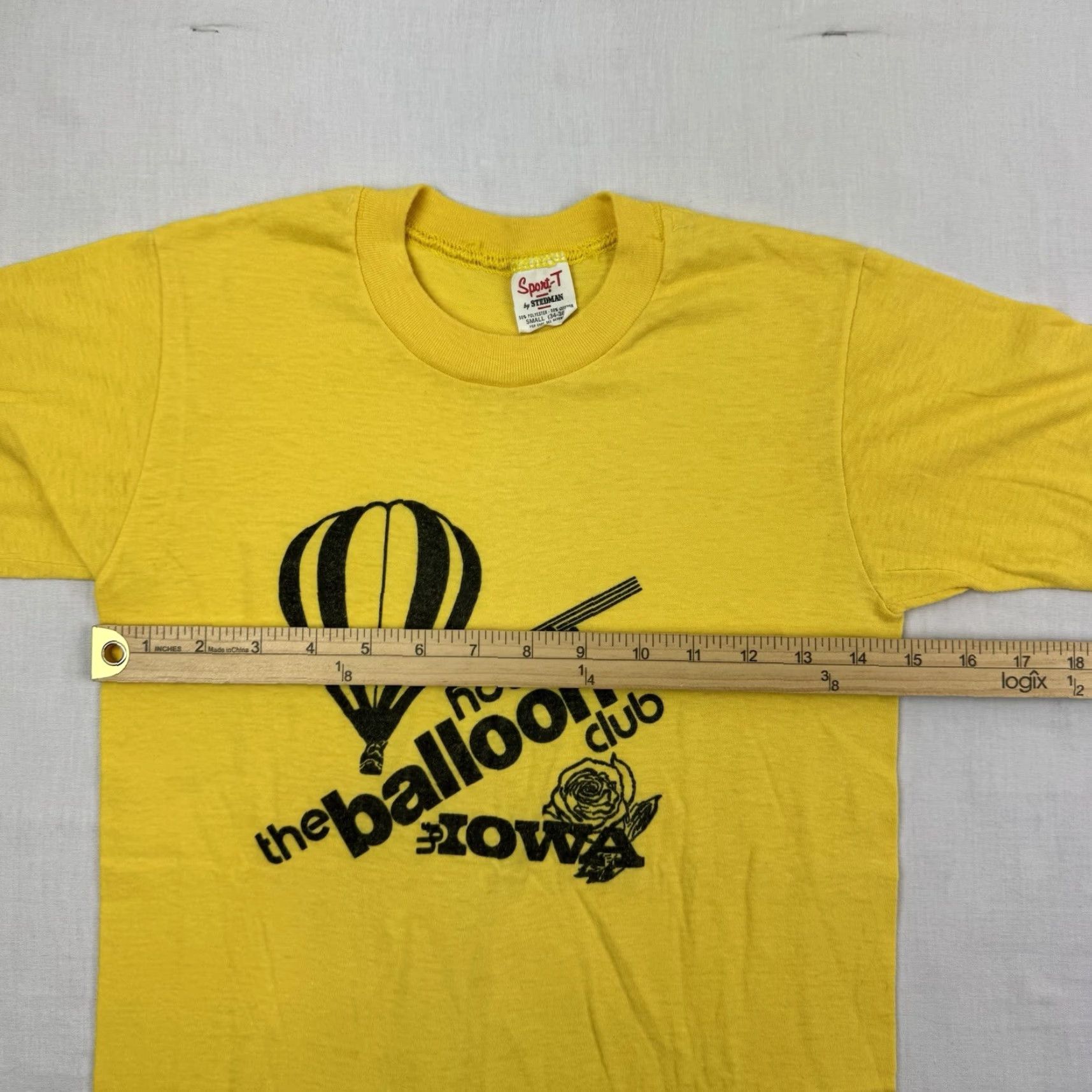 Vintage VINTAGE Hot Air Balloon Club T Shirt Adult Small Slim Iowa 80s Hipster Yellow Mens S Stedman Slim Fit Crew Neck Short Sleeve Size US S / EU 44-46 / 1 - 6 Thumbnail