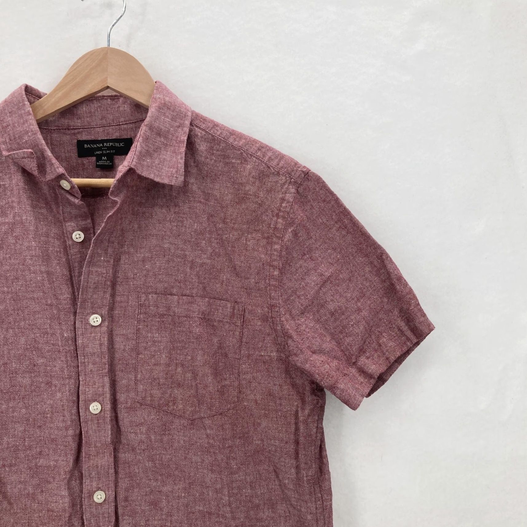 Banana Republic Banana Republic Shirt Mens Medium Red Linen Slim Short Sleeve Button-Up Preppy Size US M / EU 48-50 / 2 - 2 Thumbnail
