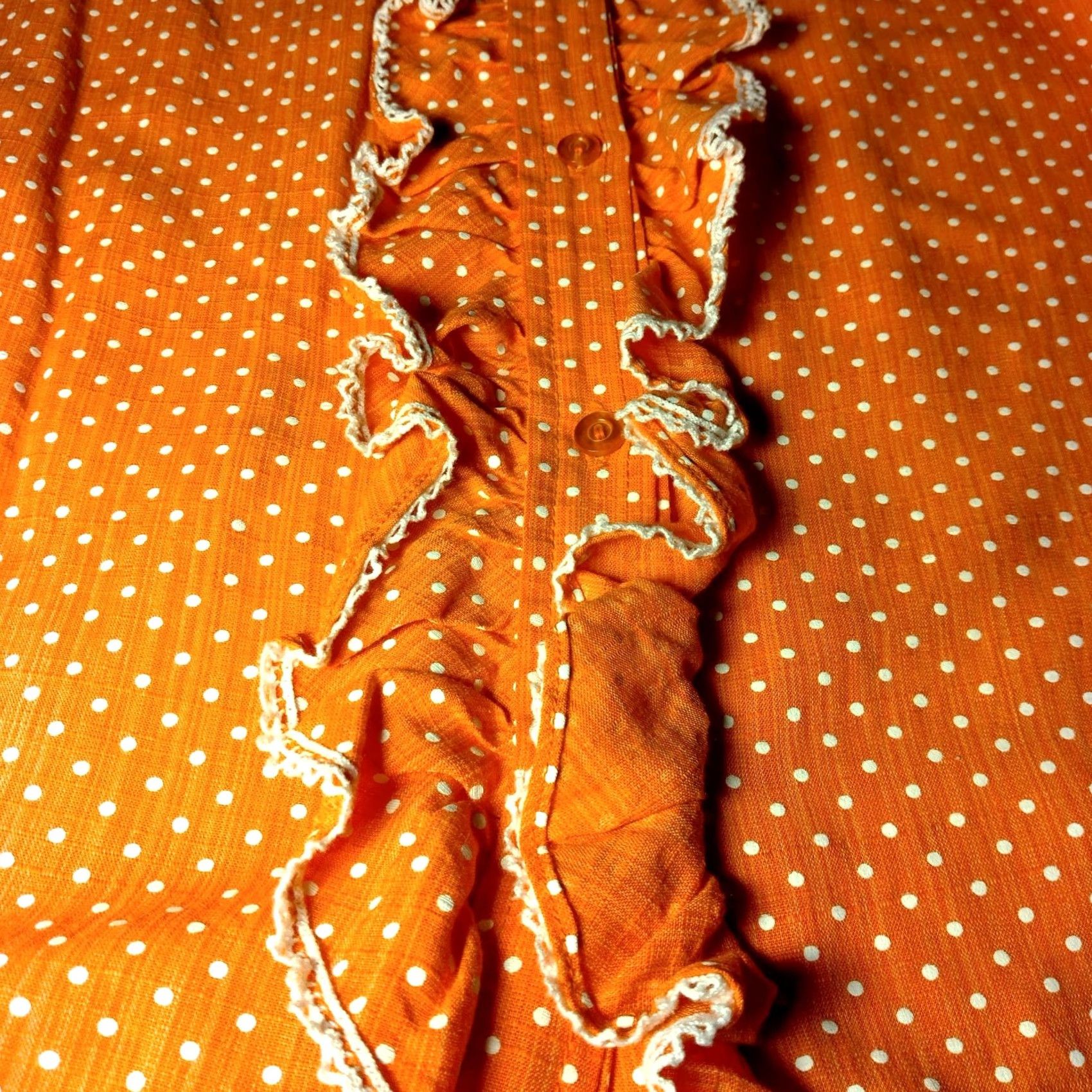 Vintage VINTAGE House Dress Shirt Womens Midi Orange Polka Dot Short Sleeve Collared Button 1960s Mod Crew Neck? Size 28" / US 6 / IT 42 - 5 Thumbnail