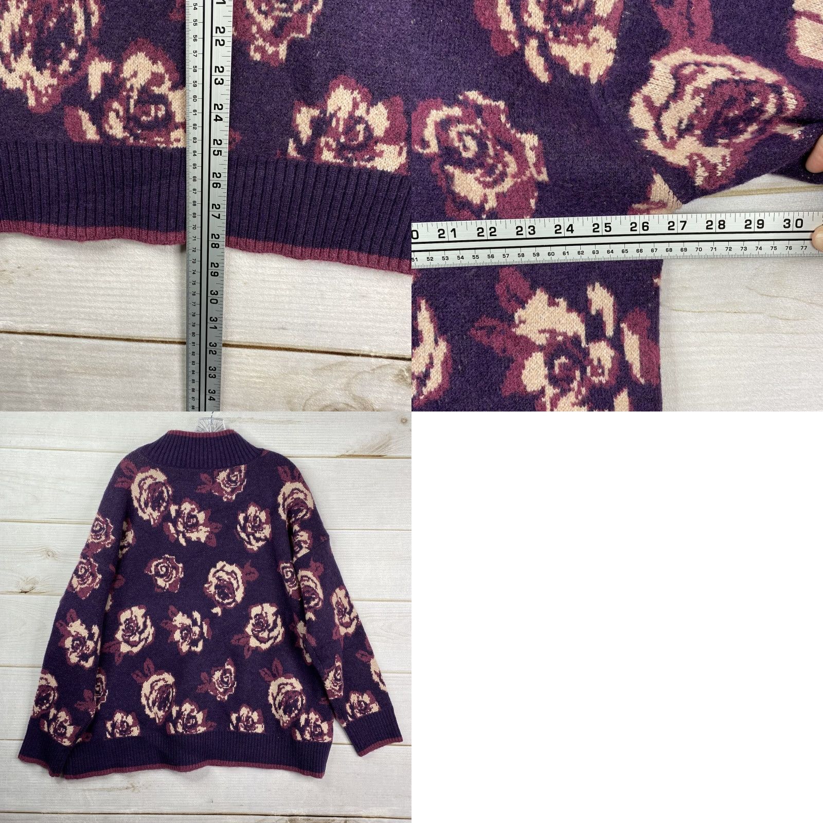 Vintage Joseph A Sweater Womens 3X Purple Floral Mock Neck Pullover Knit Stretchy NWT Size XXL / US 16-18 / IT 52-54 - 8 Thumbnail