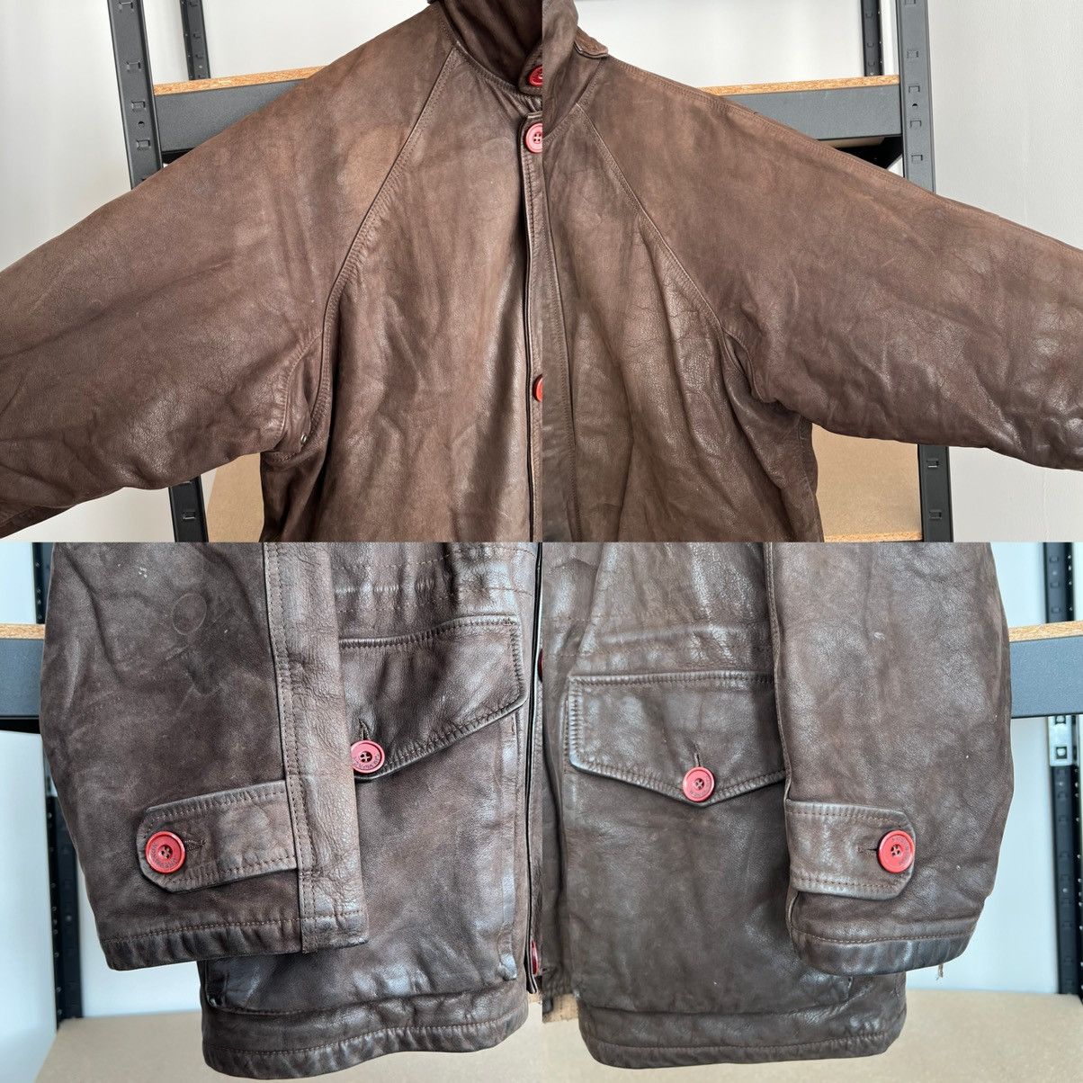 Chevignon Vintage 90s Chevignon Faded Heavy Leather Jacket Size US L / EU 52-54 / 3 - 20 Thumbnail