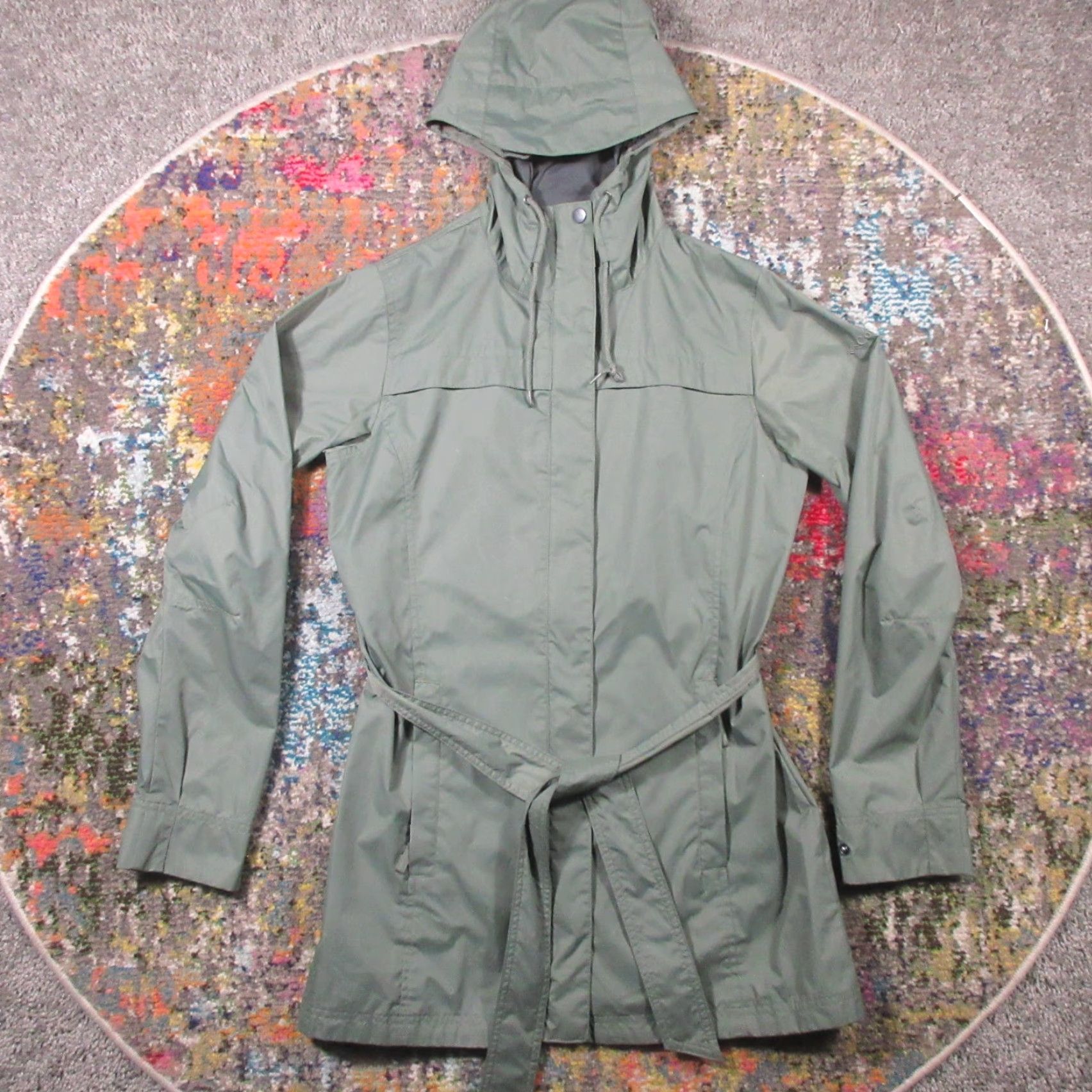 Vintage Columbia Women's Jacket Hooded Windbreaker Parka Zip Pockets Green Nylon Softshell Water Resistant Mid-Length Regular Fit Size M / US 6-8 / IT 42-44 - 2 Thumbnail