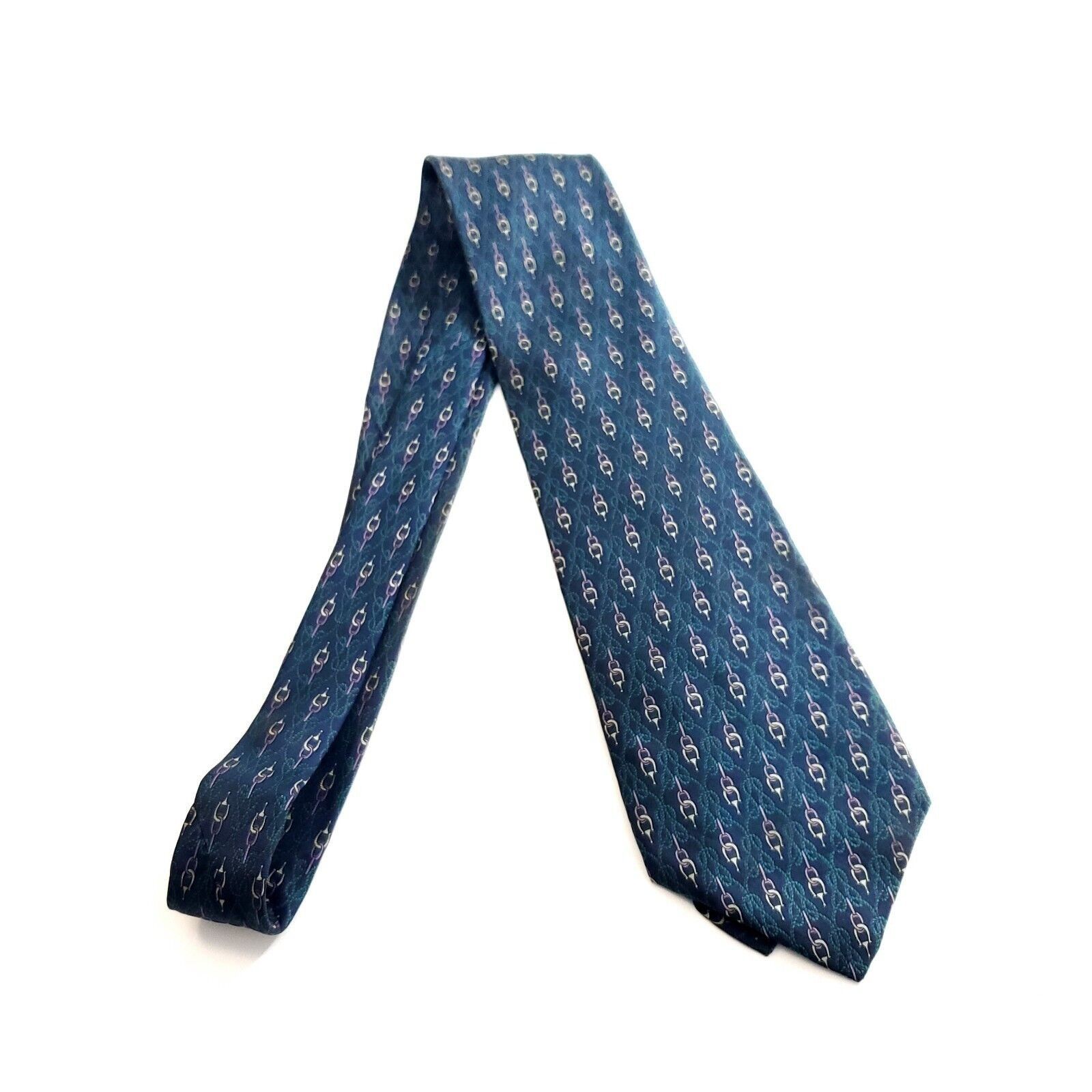 Bert Pulitzer Bert Pulitzer Blue Green Chains Print Wide Silk Tie Size ONE SIZE - 6 Thumbnail
