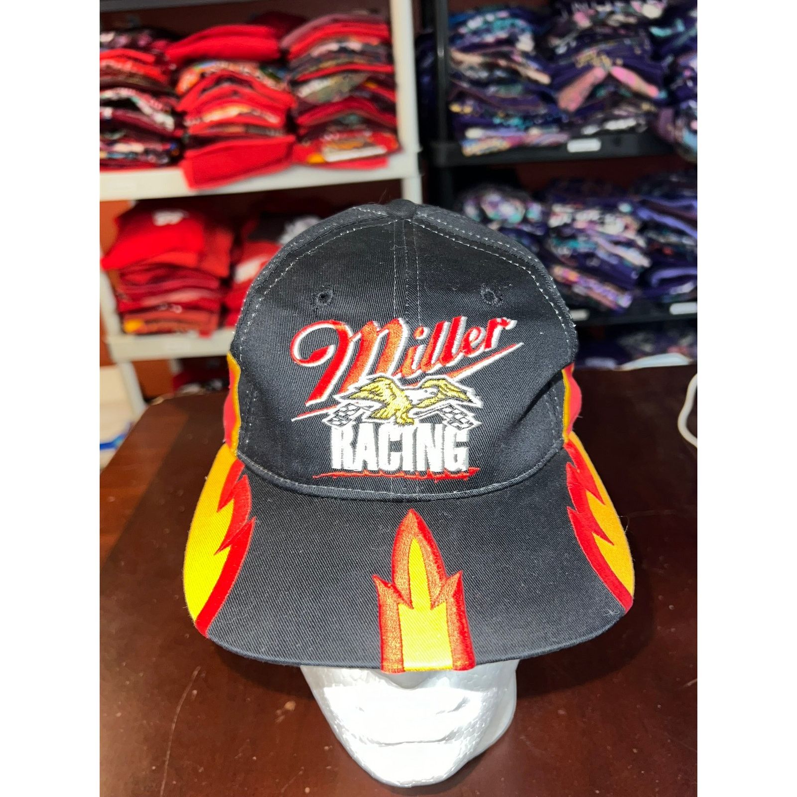 Vintage Vintage Miller Racing Hat Miller Beer Alcohol Flames Cap OS Size ONE SIZE - 2 Thumbnail