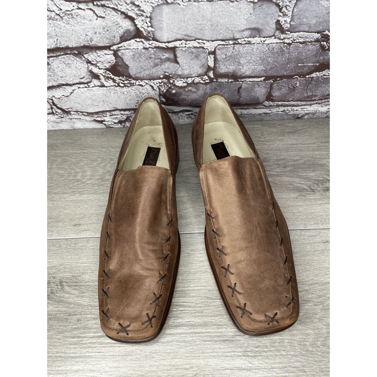 Other Marco Delli Brown Leather Shimmer Square Toe Loafers Dress S Size US 8 / EU 41 - 2 Thumbnail
