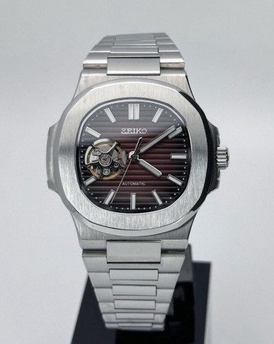 Japanese Brand Seiko Mod Nautilus Brown Open Dial Steel Watch 41mm Size ONE SIZE - 1 Thumbnail