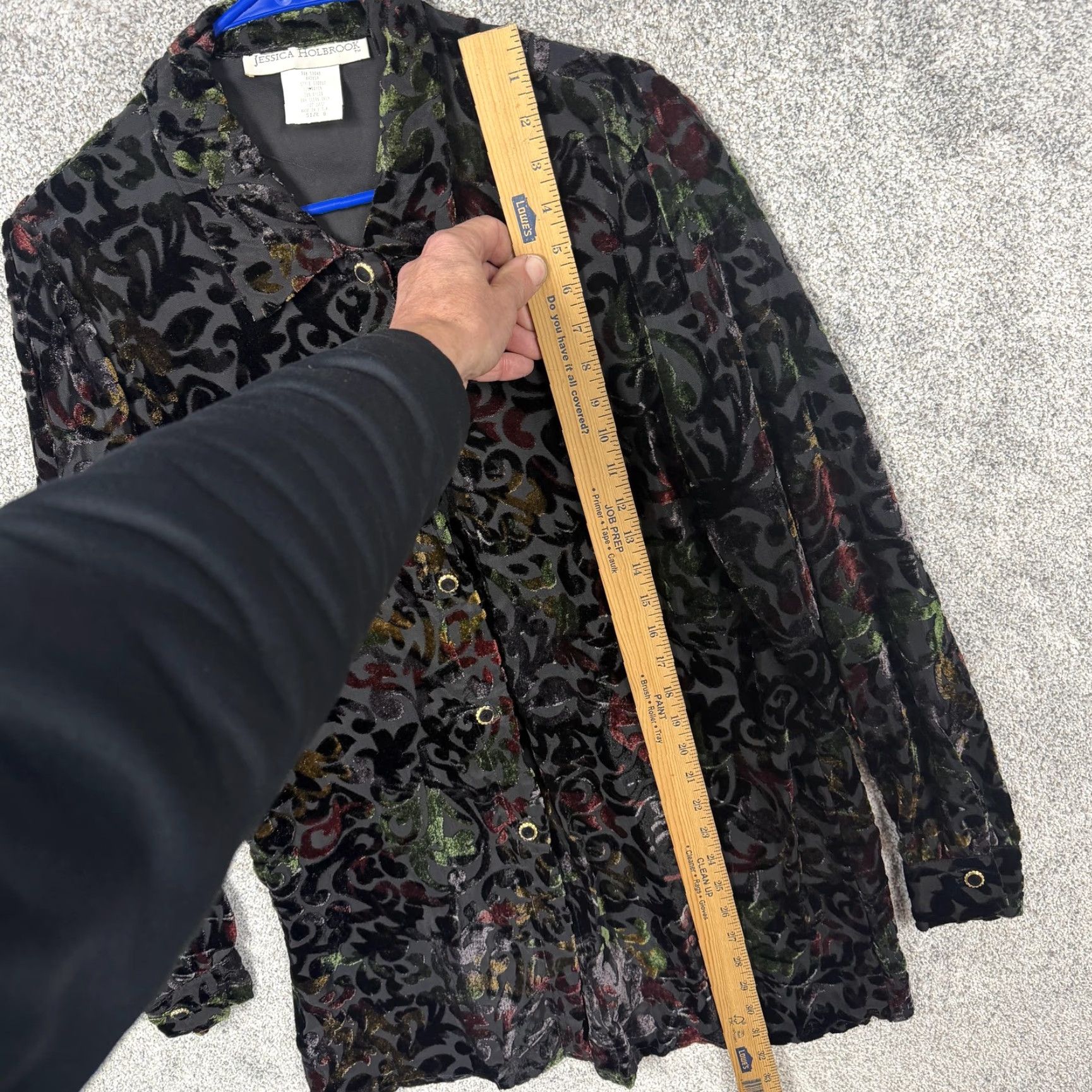 Velvet VINTAGE Jessica Holbrook Tunic Blouse Black Velvet Burnout Paisley 6 Women Long Sleeve Button Front Collared 90s Whimsigoth Glam Boho Size M / US 6-8 / IT 42-44 - 2 Thumbnail