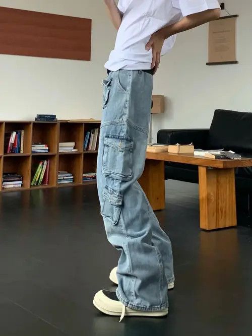 Designer Streetwear faded y2k hiphop baggy cargo pants jeans Size US 30 / EU 46 - 2 Thumbnail