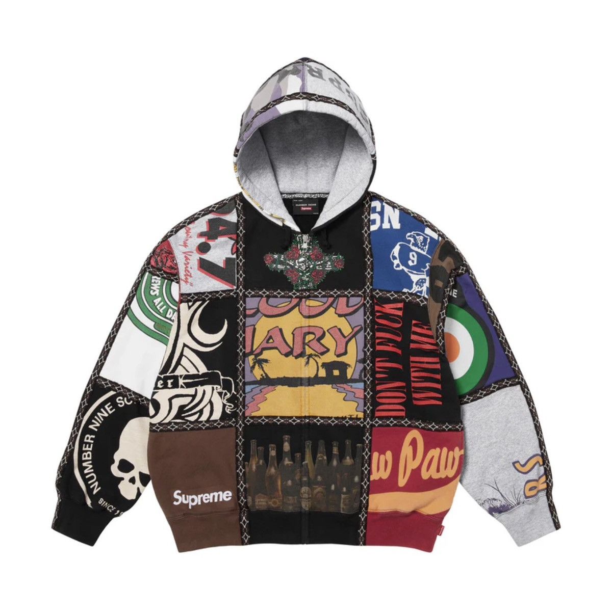 Number (N)ine × Supreme Supreme FW25 Number (N)ine Patchwork Zip Up Sweatshirt Sz XL Size US XL / EU 56 / 4 - 2 Thumbnail