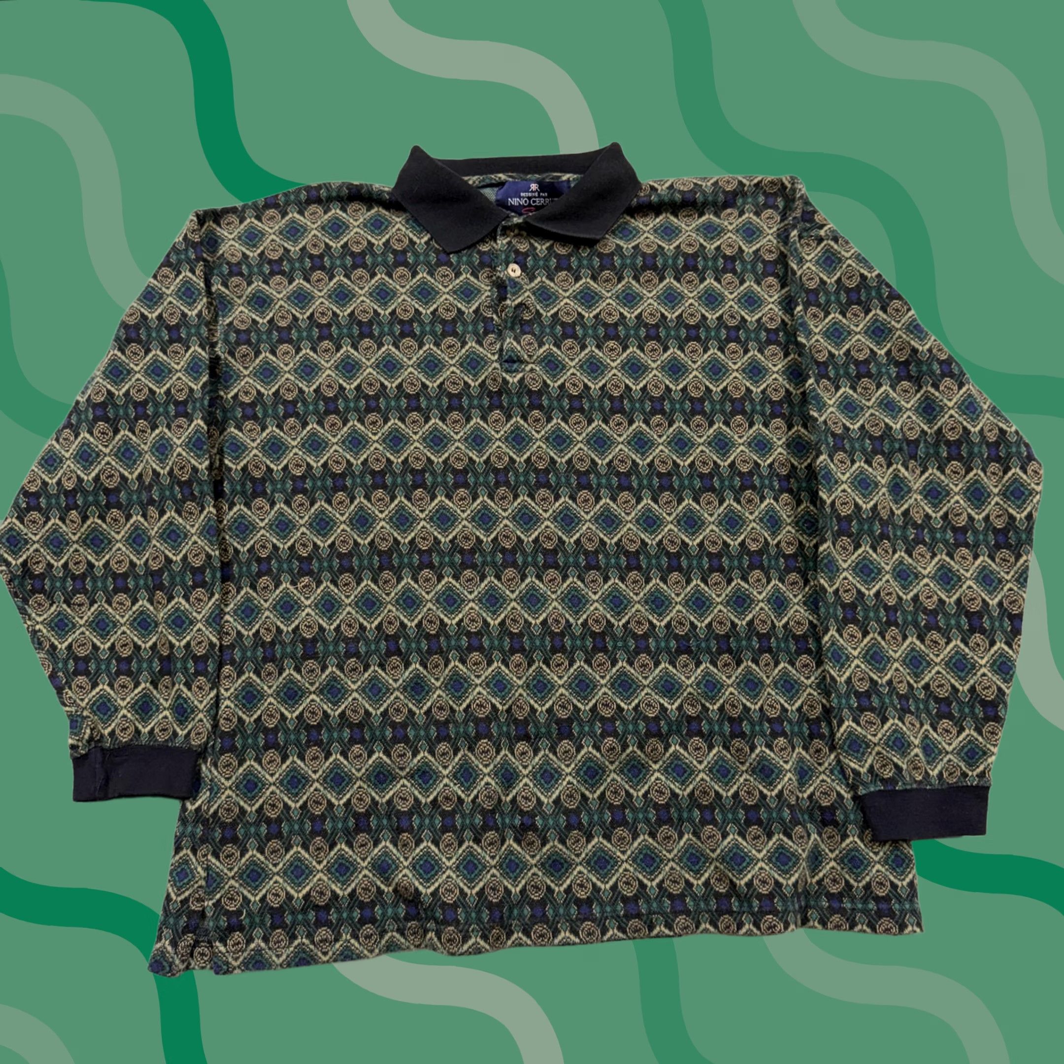 Vintage Nino Cerruti Sport Polo Shirt Mens S Green Geometric Long Sleeve Knit Size US S / EU 44-46 / 1 - 1 Thumbnail