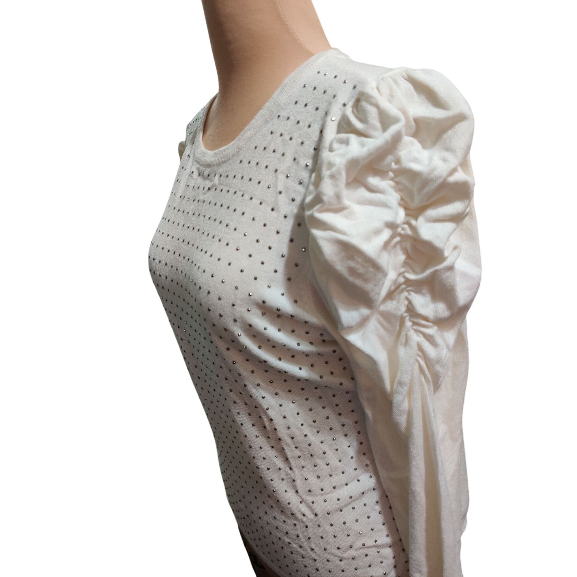 Other Joseph A L Womens Top Cream Long Sleeve Rhinestone Puff Shou Size L / US 10 / IT 46 - 11 Thumbnail