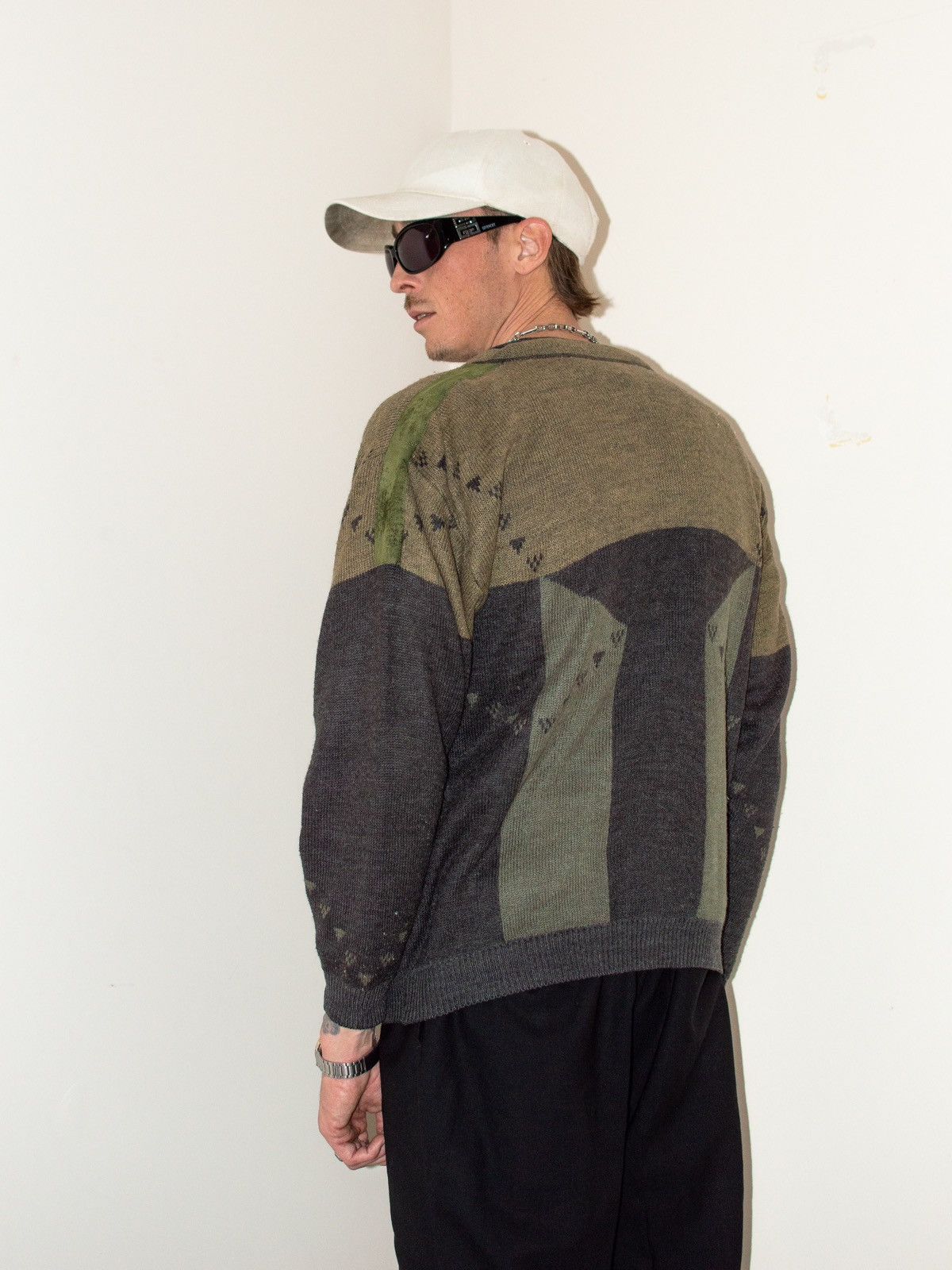 Designer × Vintage 90s Vintage faded Green geometric Button up Cardigan fleece Size US M / EU 48-50 / 2 - 2 Thumbnail