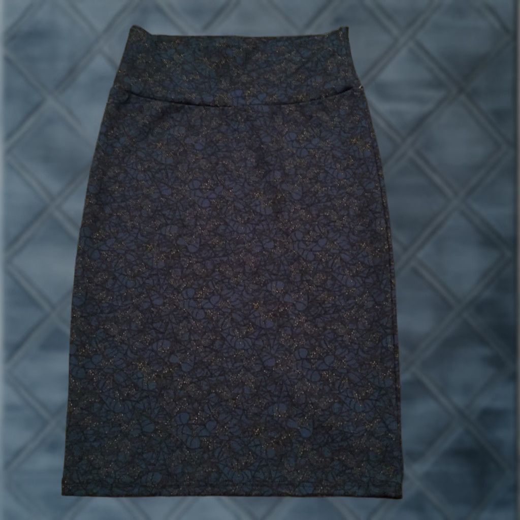 Vintage LuLaRoe Skirt XS Women Knee Length Floral Unlined Pull On Blue Polyester Spandex Knit Casual Vintage: No Size 26" / US 2 / IT 38 - 1 Thumbnail
