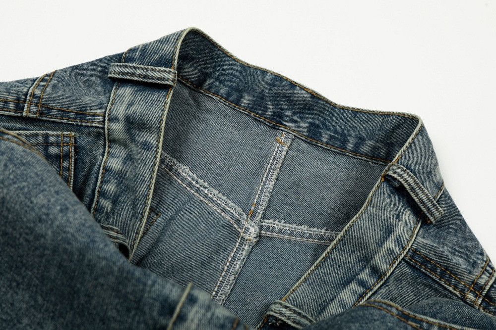 Men's American vintage distressed washed curved denim jeans