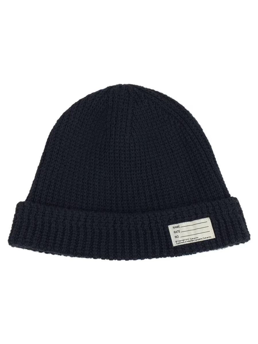 image of Visvim Name Tag Knit Beanie in Navy, Men's