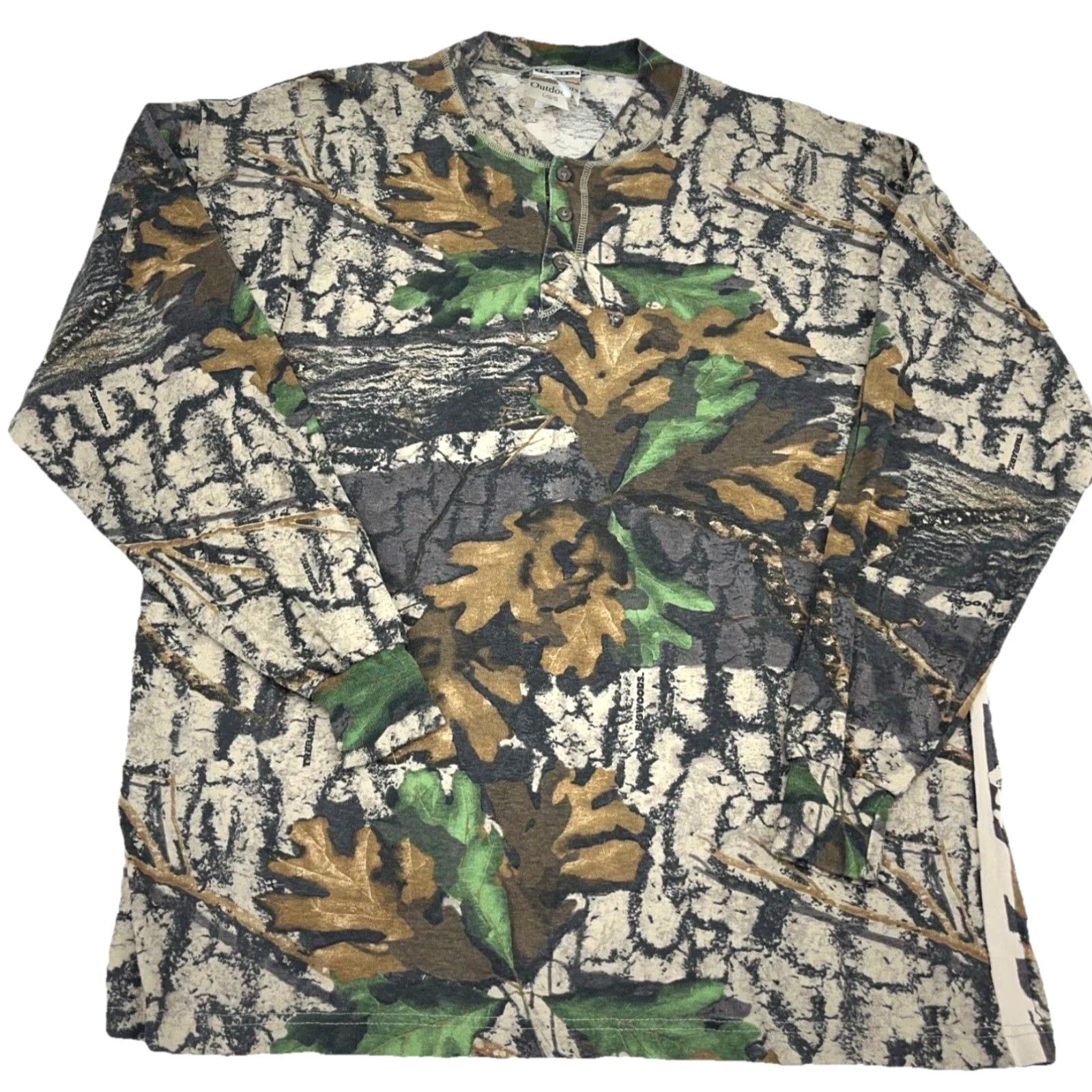 Jerzees VINTAGE Jerzees Shirt Men L Henley Tee Long Sleeve Camouflage Brown 90s Y2K Jersey Logo Graphic Print Adult Mens Size US L / EU 52-54 / 3 - 2 Thumbnail