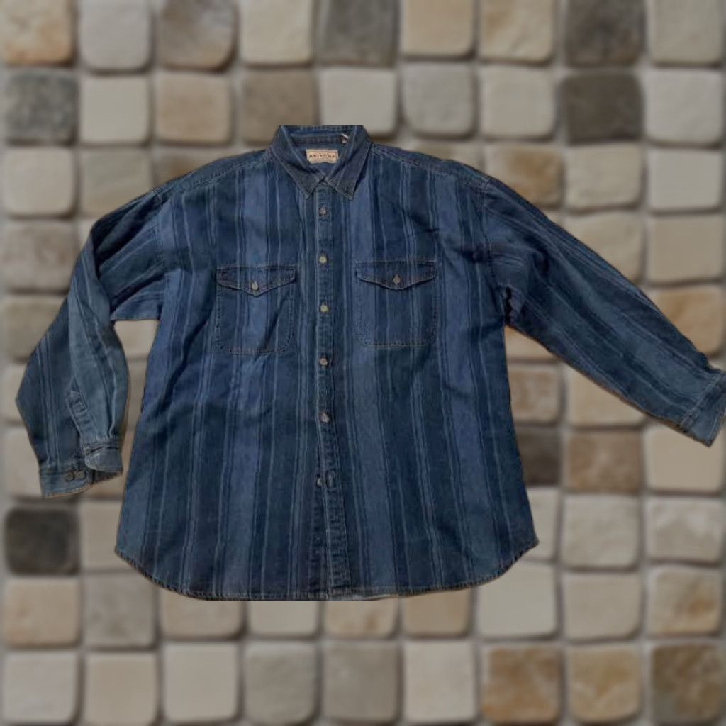 Vintage AriZona Shirt Button-Up Long Sleeve XXL Blue Striped Cotton Canvas Men XL Regular Pants? Size US XL / EU 56 / 4 - 1 Thumbnail