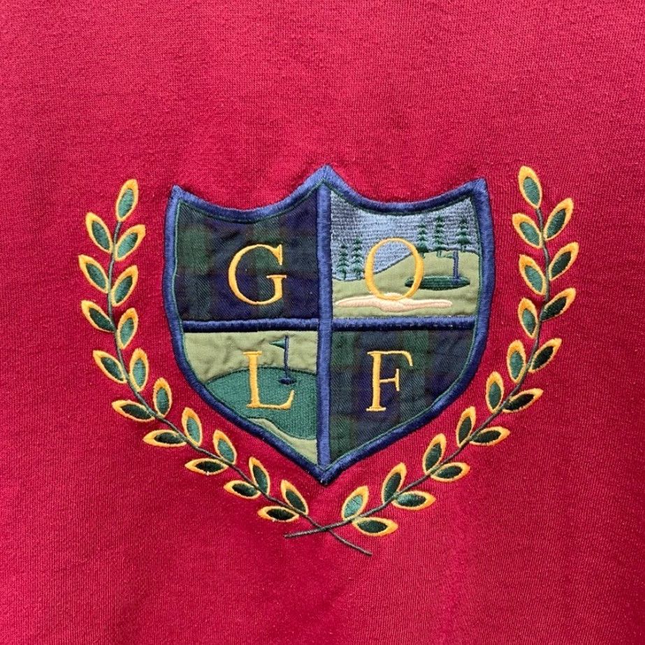 Vintage VINTAGE 90s Sweatshirt Large XL Golf Crest Preppy Academia University Women's L/XL Red Cotton Size XL / US 12-14 / IT 48-50 - 3 Thumbnail