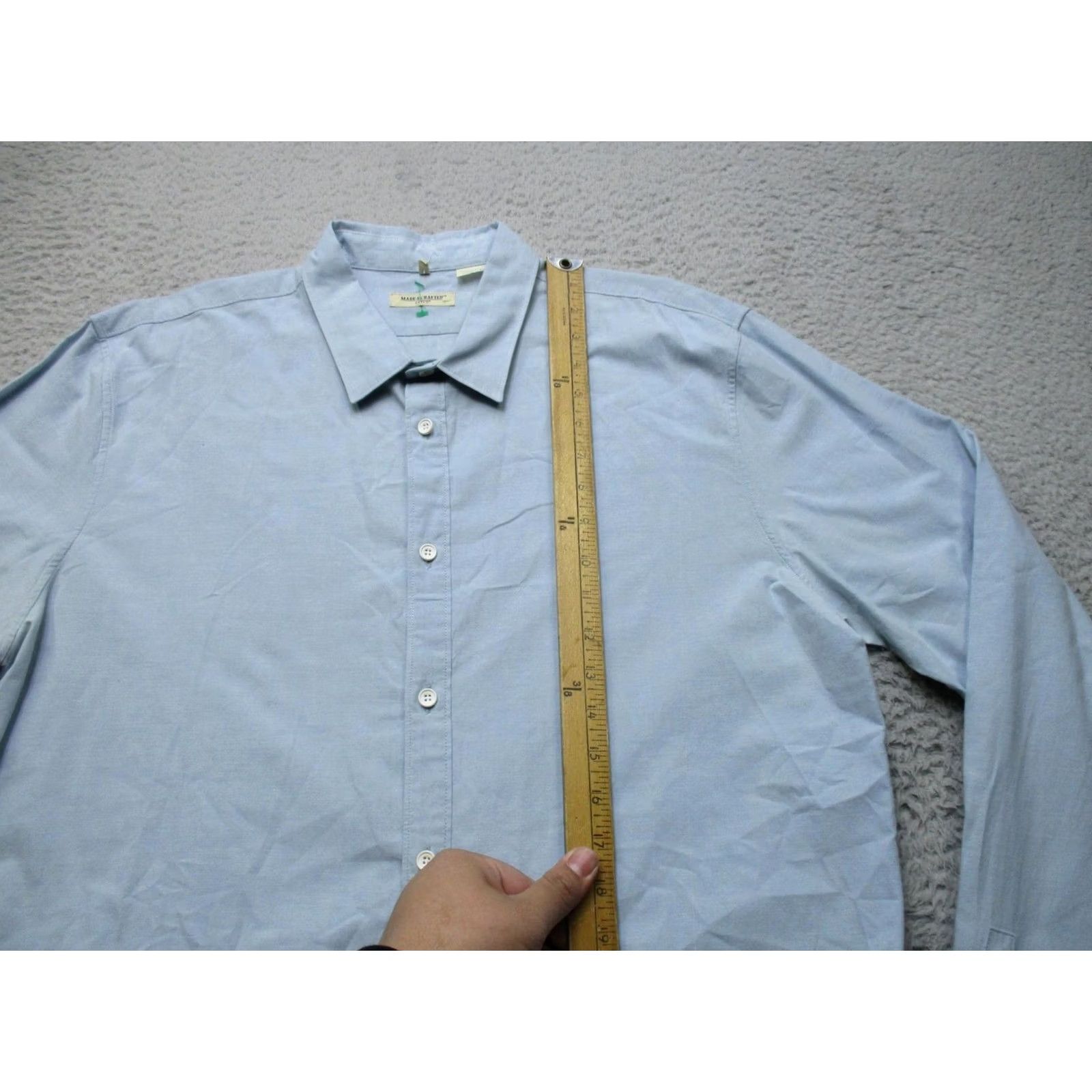 Levi's Levi's Made & Crafted Dress Shirt Mens XL Blue Solid Long Sleeve Button Front Collar Shirt Size 46R - 7 Thumbnail