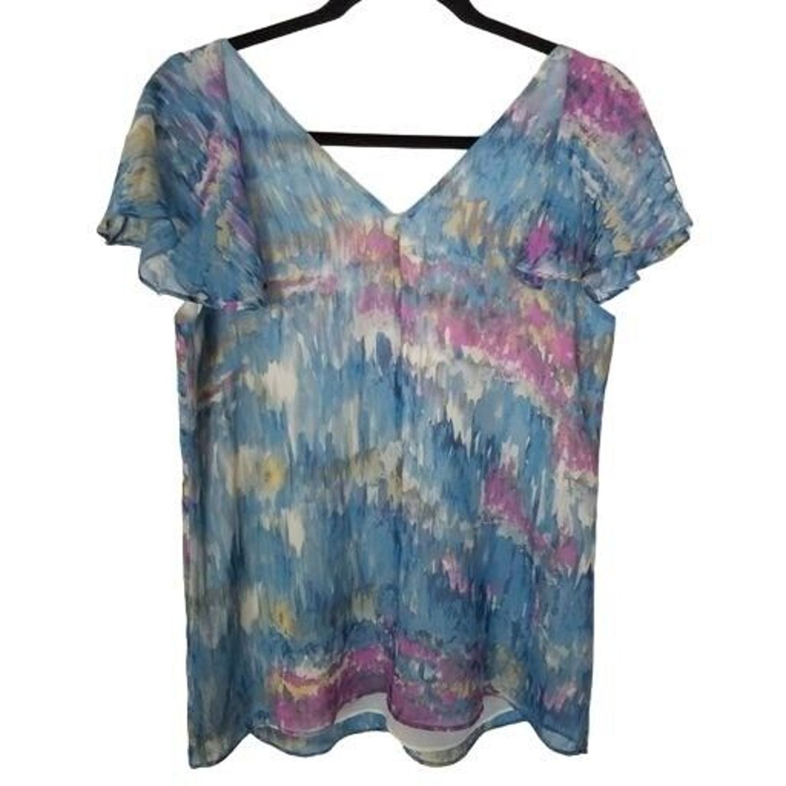 Banana Republic Banana Republic Womens Silk Ruffle Blouse S Watercolor Size S / US 4 / IT 40 - 7 Thumbnail