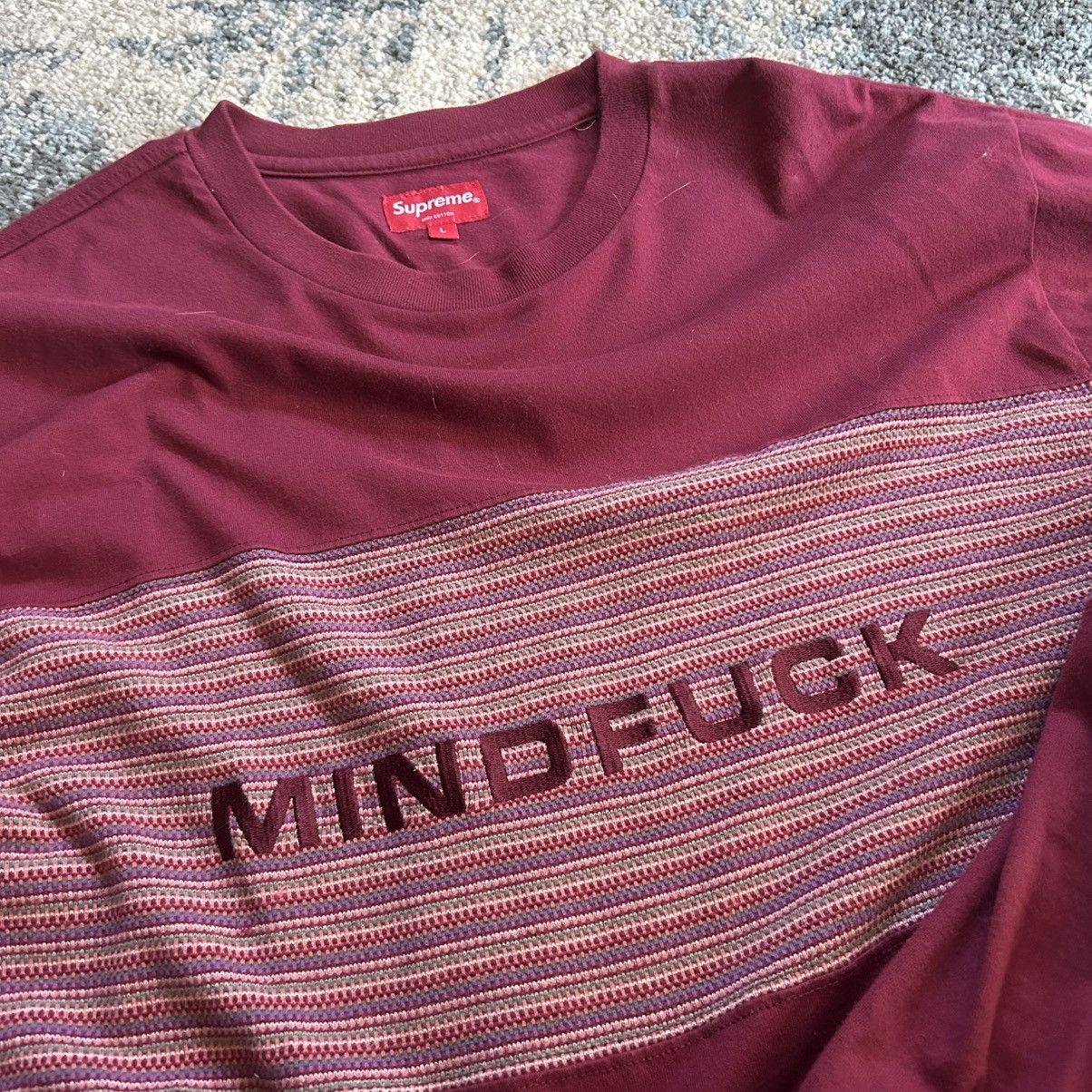 Supreme AUTUMN 2019 MiNDFUCK L/S MAROON OMBRE iNTARSiA STRiPE PATCH Size US L / EU 52-54 / 3 - 10 Thumbnail
