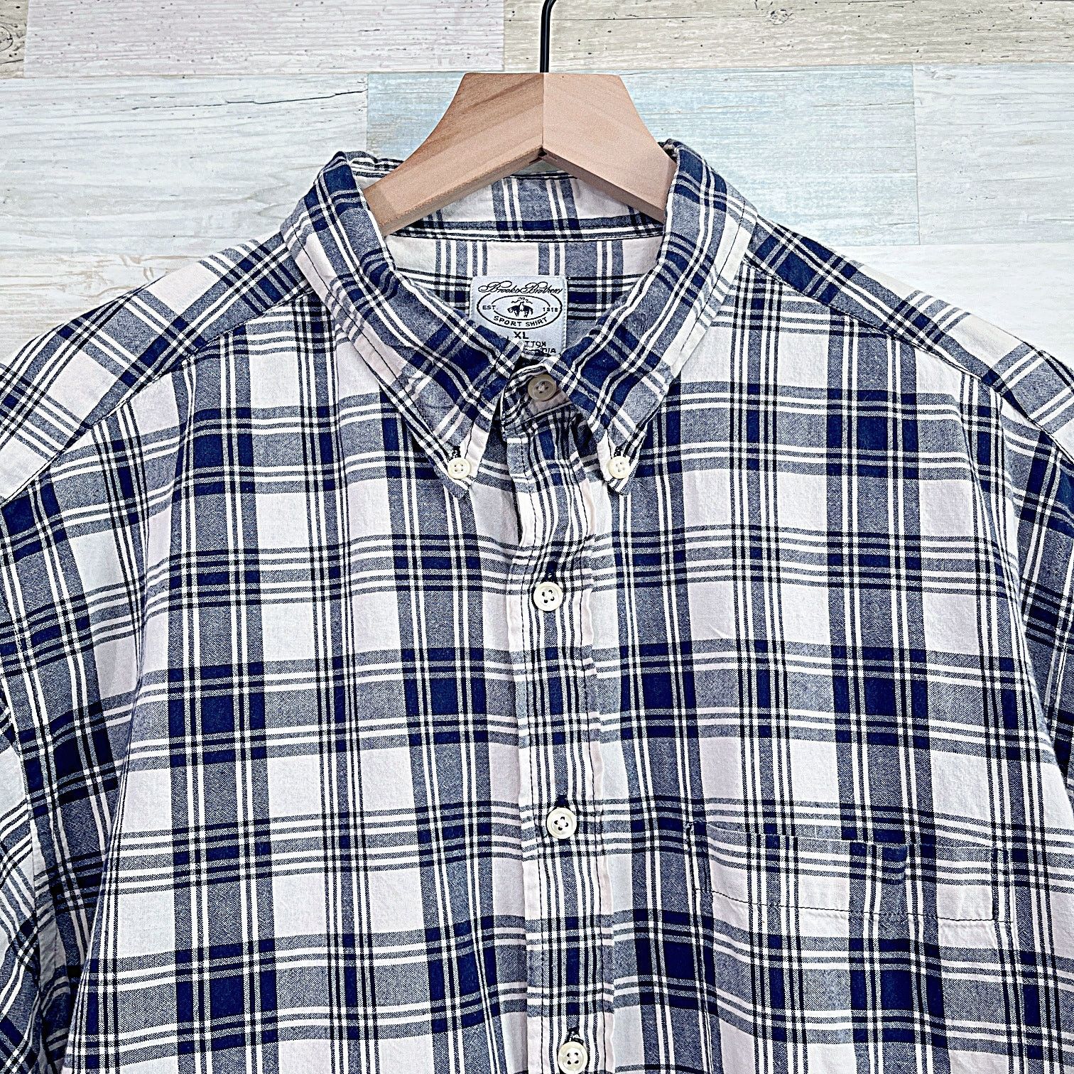 Brooks Brothers Brooks Brothers Cotton Sport Shirt Blue White Plaid Mens XL Size US XL / EU 56 / 4 - 2 Thumbnail