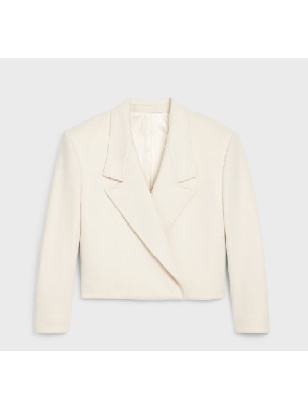 Celine o1w1db11124 Cropped Cashmere Coat in White Size XXS / US 00 / IT 34 - 1 Thumbnail