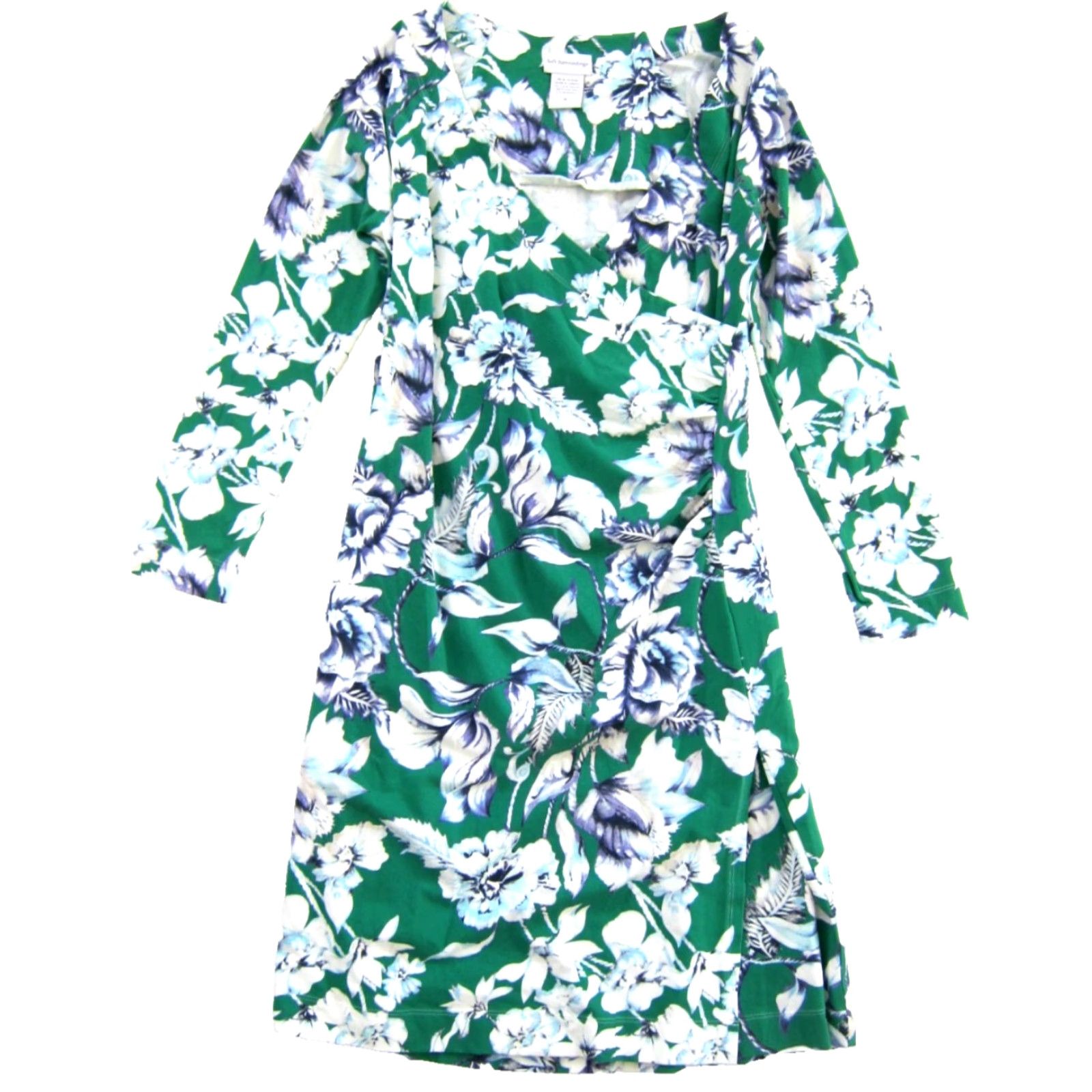 Soft Surroundings Soft Surroundings Shirt Dress M Green Floral Cotton Spandex Jersey Wrap Dress Knee Length 95% cotton 5% spandex Womens Vintage No N/A Size M / US 6-8 / IT 42-44 - 2 Thumbnail