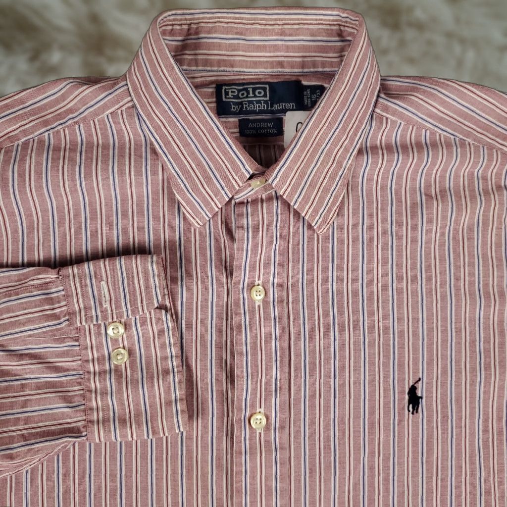 Ralph Lauren Ralph Lauren Dress Shirt Mens 16 Red Striped Long Sleeve Button Up Classic Casual Size 42R - 1 Thumbnail
