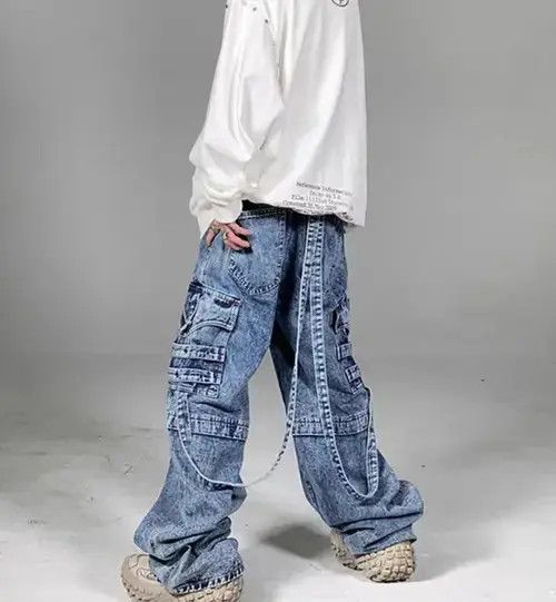 Japanese Brand × Jean Heavy washed street style long strap wide leg jeans Size US 32 / EU 48 - 2 Thumbnail