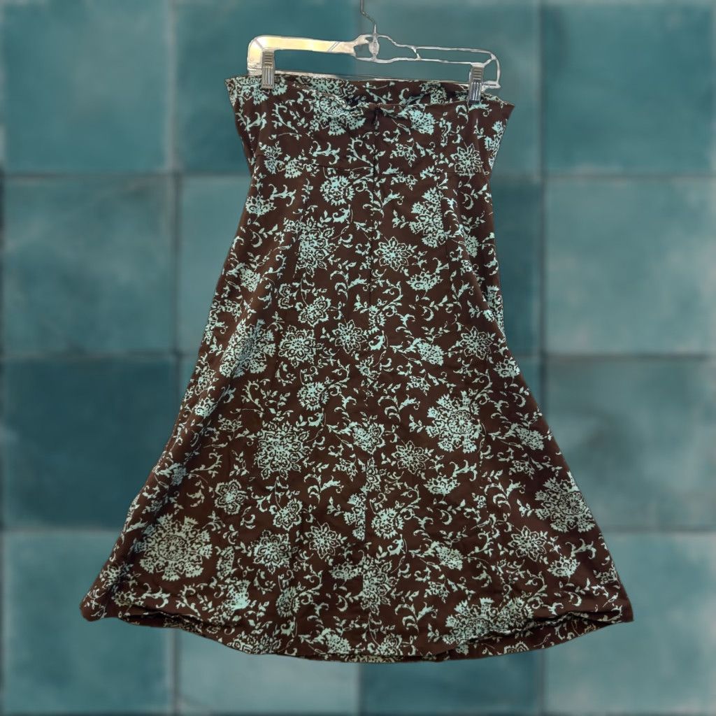 Gap VINTAGE Gap Midi Dress 10 Brown Blue Floral Strapless A-Line Fairy Grunge Dress Ladies Size L / US 10 / IT 46 - 1 Thumbnail