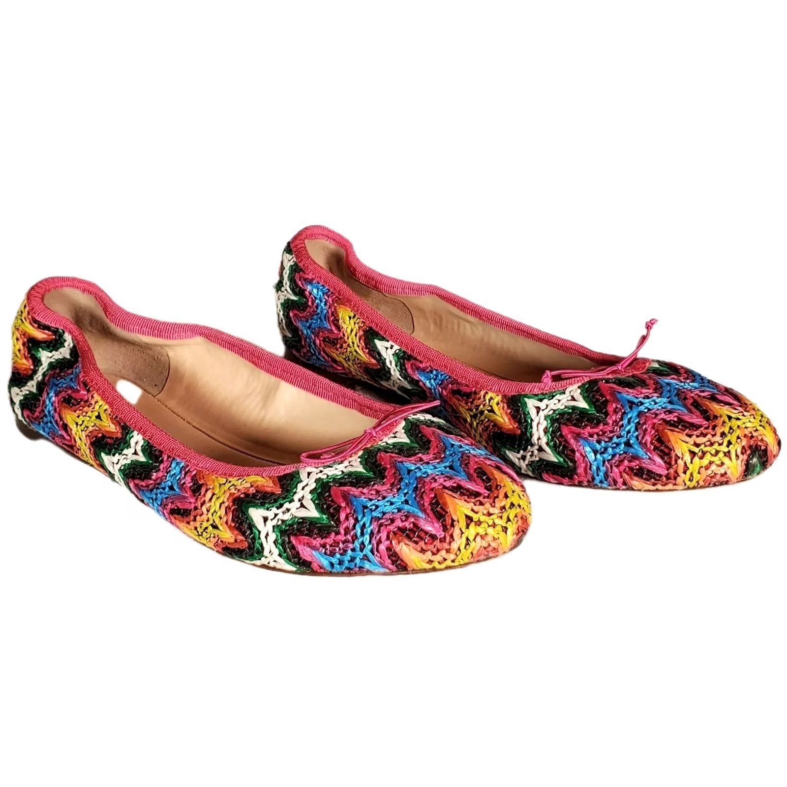 J.Crew J.CREW Evie Ballet Flats Size US 9.5 Brilliant Azalea Zig-Zag Raffia Women's Size US 10 / IT 40 - 2 Thumbnail