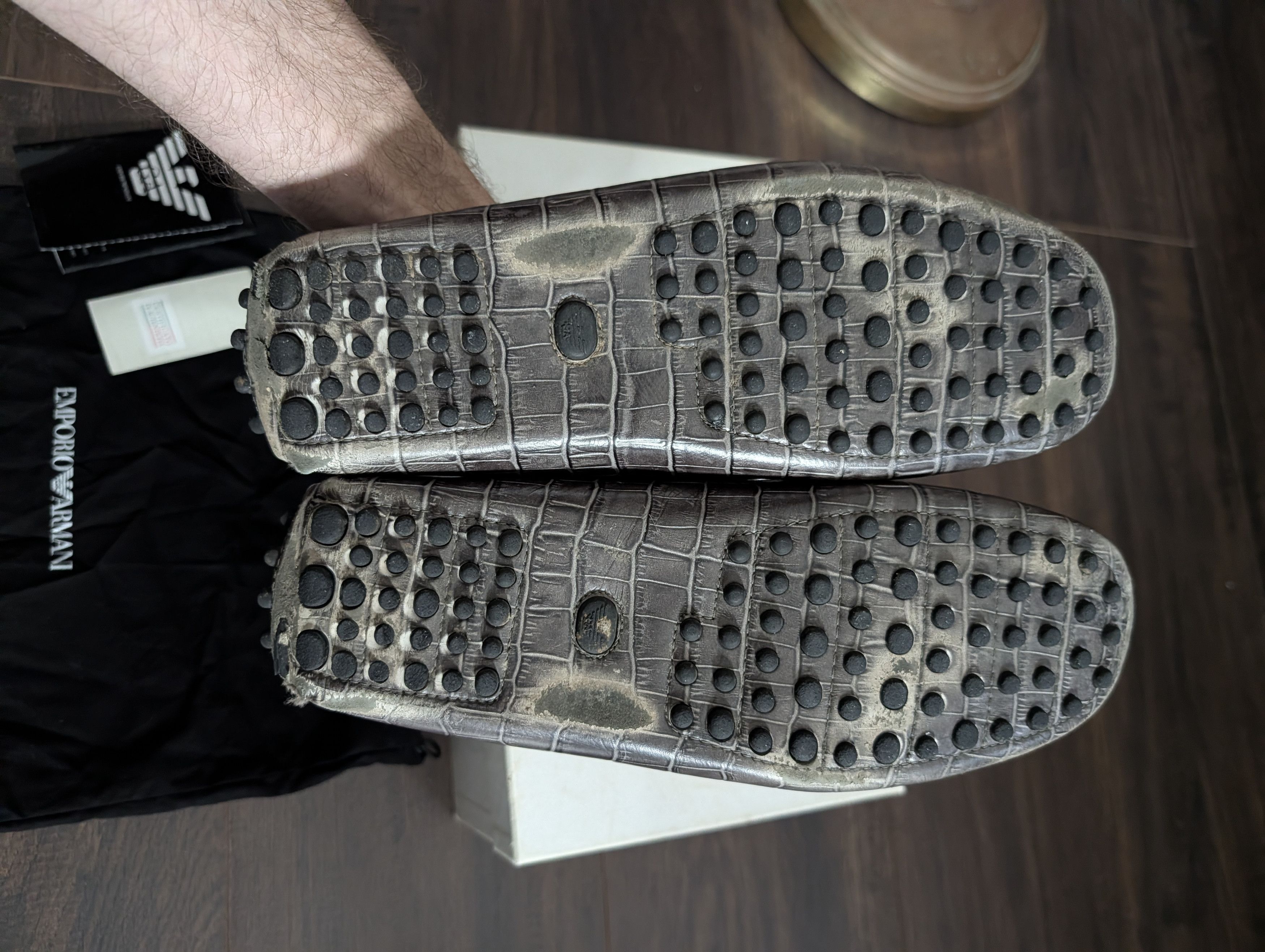 Emporio Armani Spanish alligator leather embossed gray driving loafers 9 Size US 9 / EU 42 - 7 Thumbnail