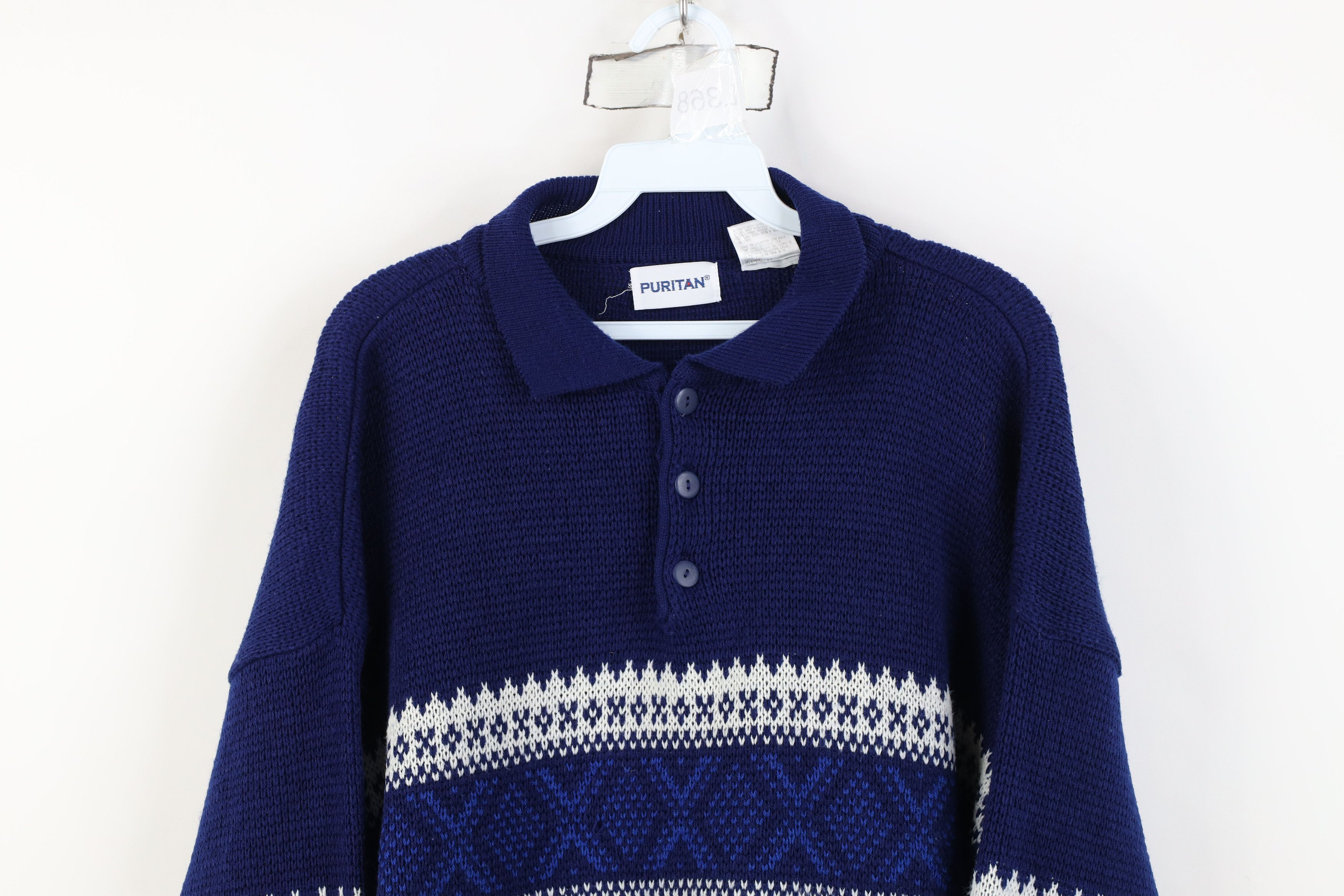 Vintage Vintage 90s Streetwear Collared Pullover Sweater Blue Size US L / EU 52-54 / 3 - 2 Thumbnail