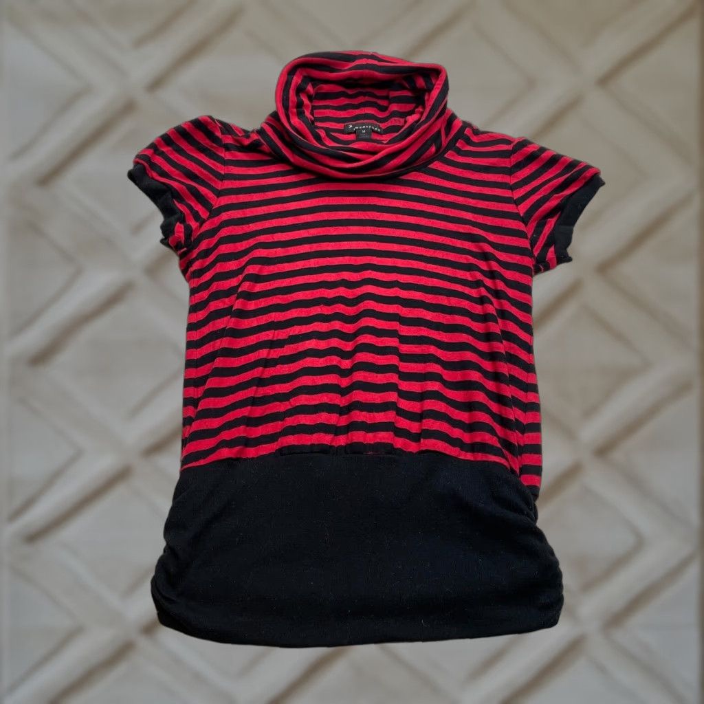 Merona Merona Sweater Shirt Womens Medium Black Red Striped Cowl Neck Short Sleeve Knit Pullover All Seasons Size M / US 6-8 / IT 42-44 - 1 Thumbnail