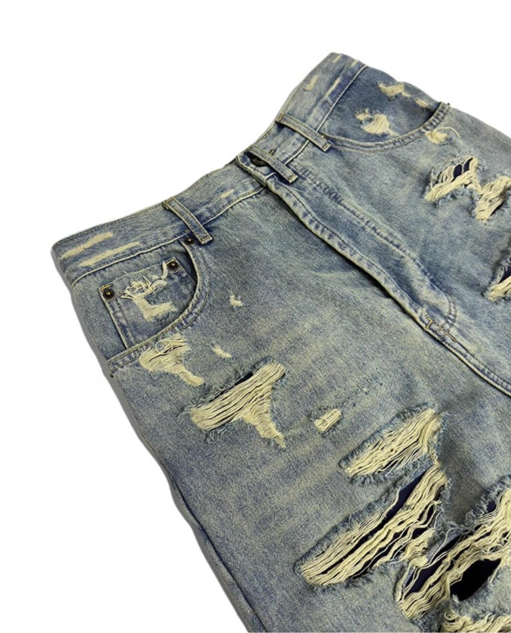 Jean × Vintage Washed Double Layer Hand Worn Jeans Size US 33 - 10 Thumbnail