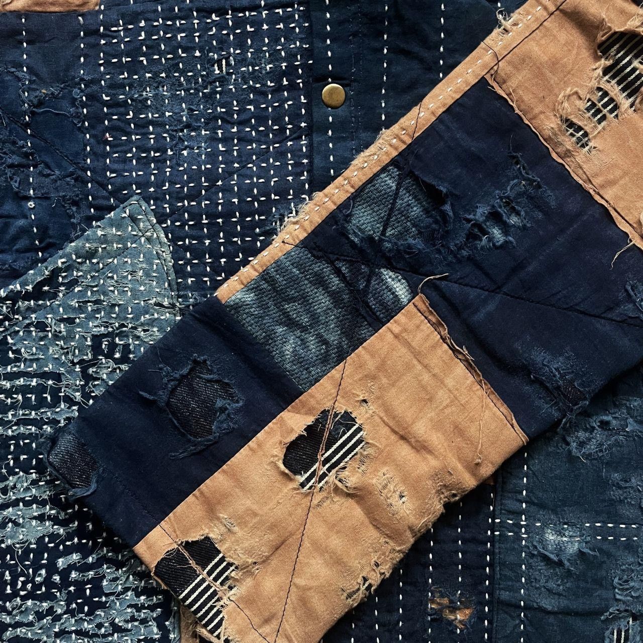 Kapital Indigo Collarless Boro Sashiko Denim Jacket Size US M / EU 48-50 / 2 - 6 Thumbnail